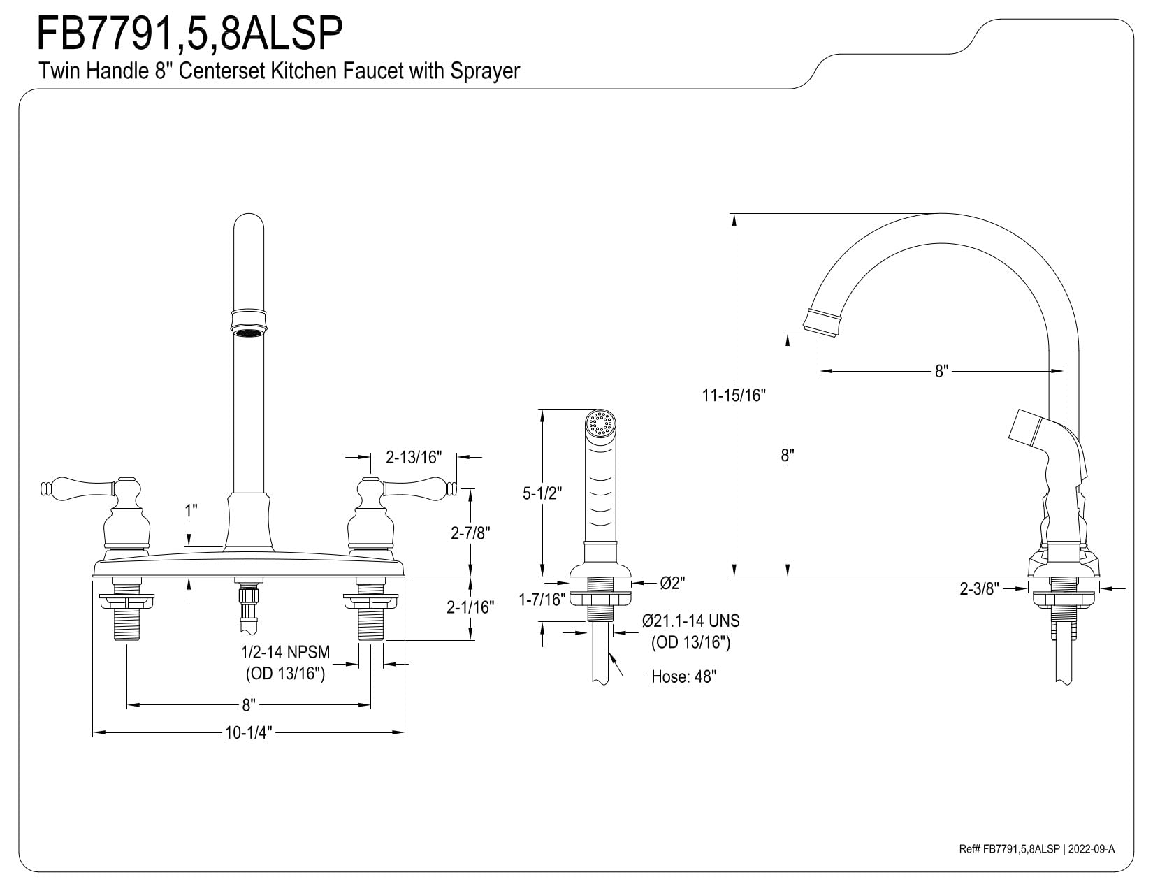 Kingston Brass FB7795ALSP Victorian 8-Inch Centerset Kitchen Faucet with Sprayer  Oil Rubbed Bronze