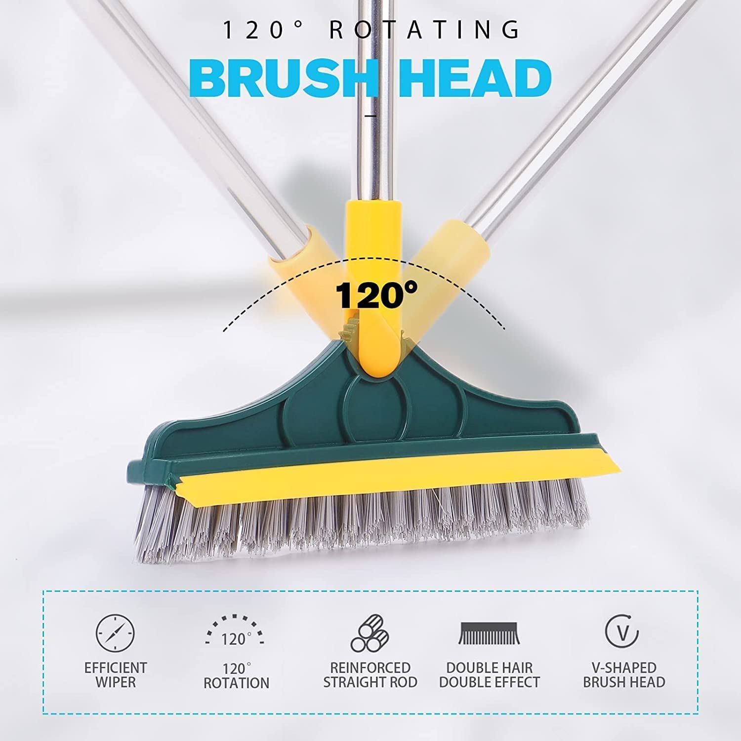 Vihlanath Bathroom Cleaning Brush With Wiper - Bathroom Cleaning Brush Long Handle 180 Rotate Toilet Brush Bathroom Tiles Cleani