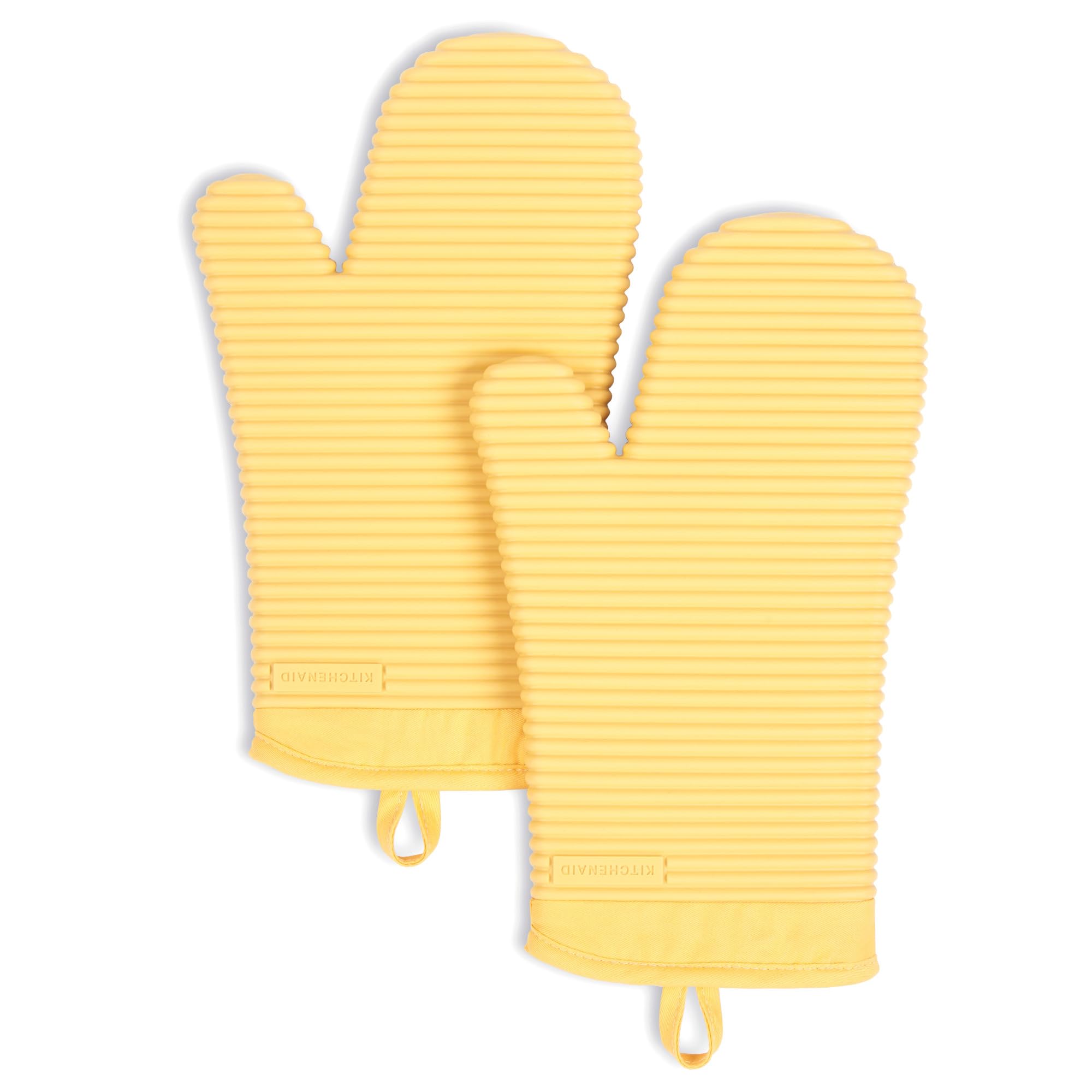 KITCHENAID Ribbed Soft Silicone Oven Mitt 2-Pack Set, 7.5x13, Butter Yellow