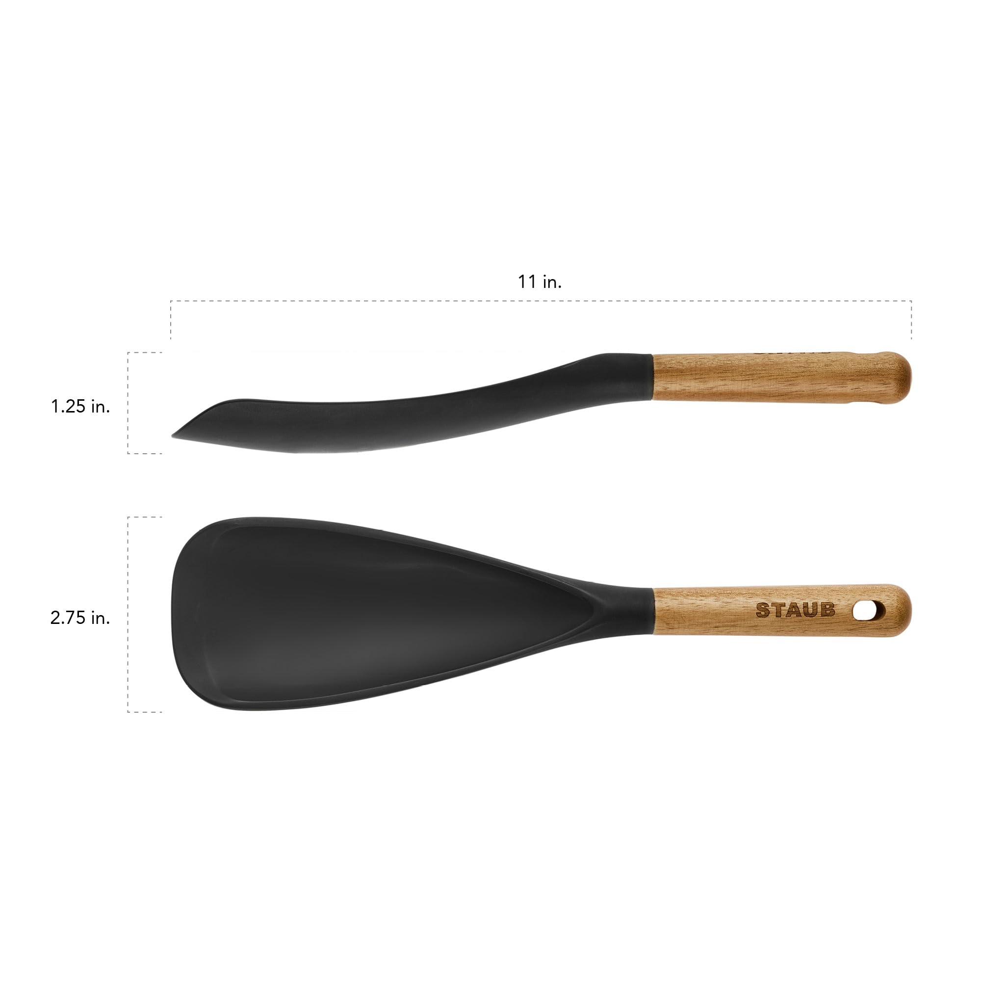 Staub Multifunction Spatula Spoon, Great For Both Cooking And Serving Durable Bpa-Free Matte Black Silicone, Acacia Wood Handles