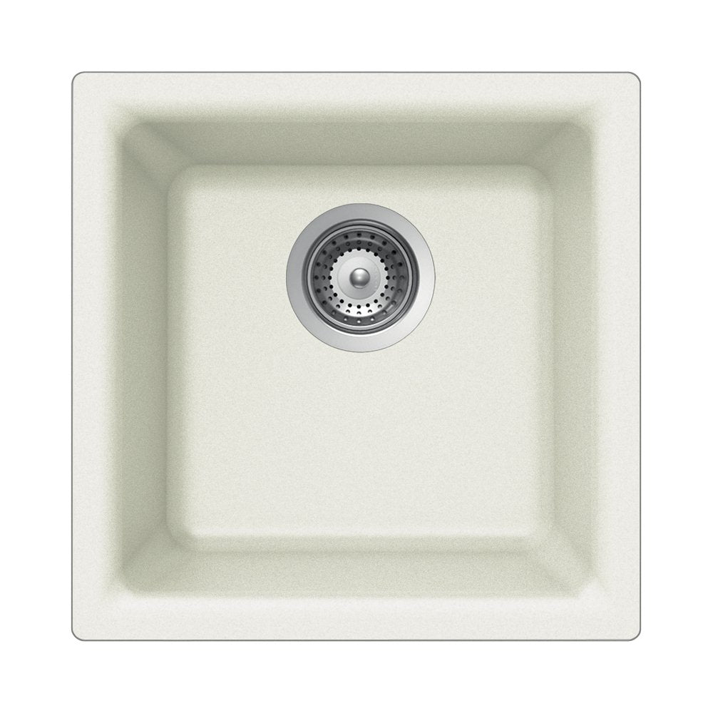 Houzer Quartztone Granite Dual Mount 13 x 13 inch Single Bowl Bar Sink, White, E-100-CLOUD