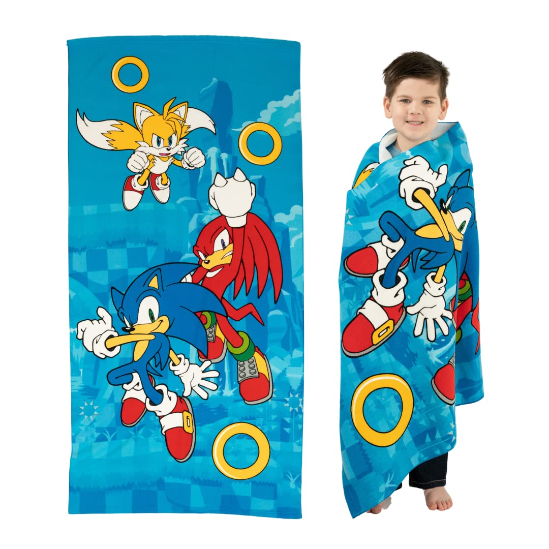 Franco Sonic The Hedgehog Recycled Polyester Beach Towel, 58 In X 28 In, Ready To Run Pattern