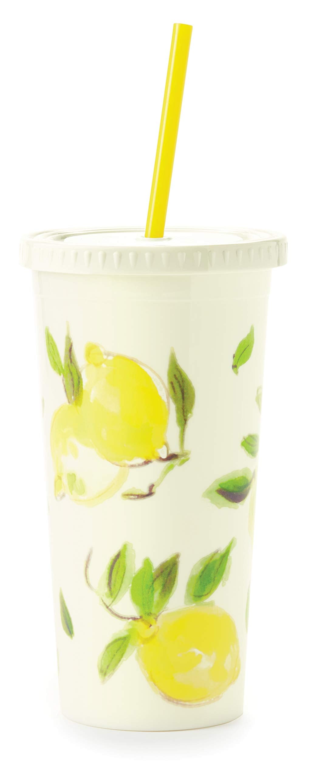Kate Spade New York Insulated Tumbler With Reusable Straw, 20 Ounce Travel Cup With Lid, Lemons