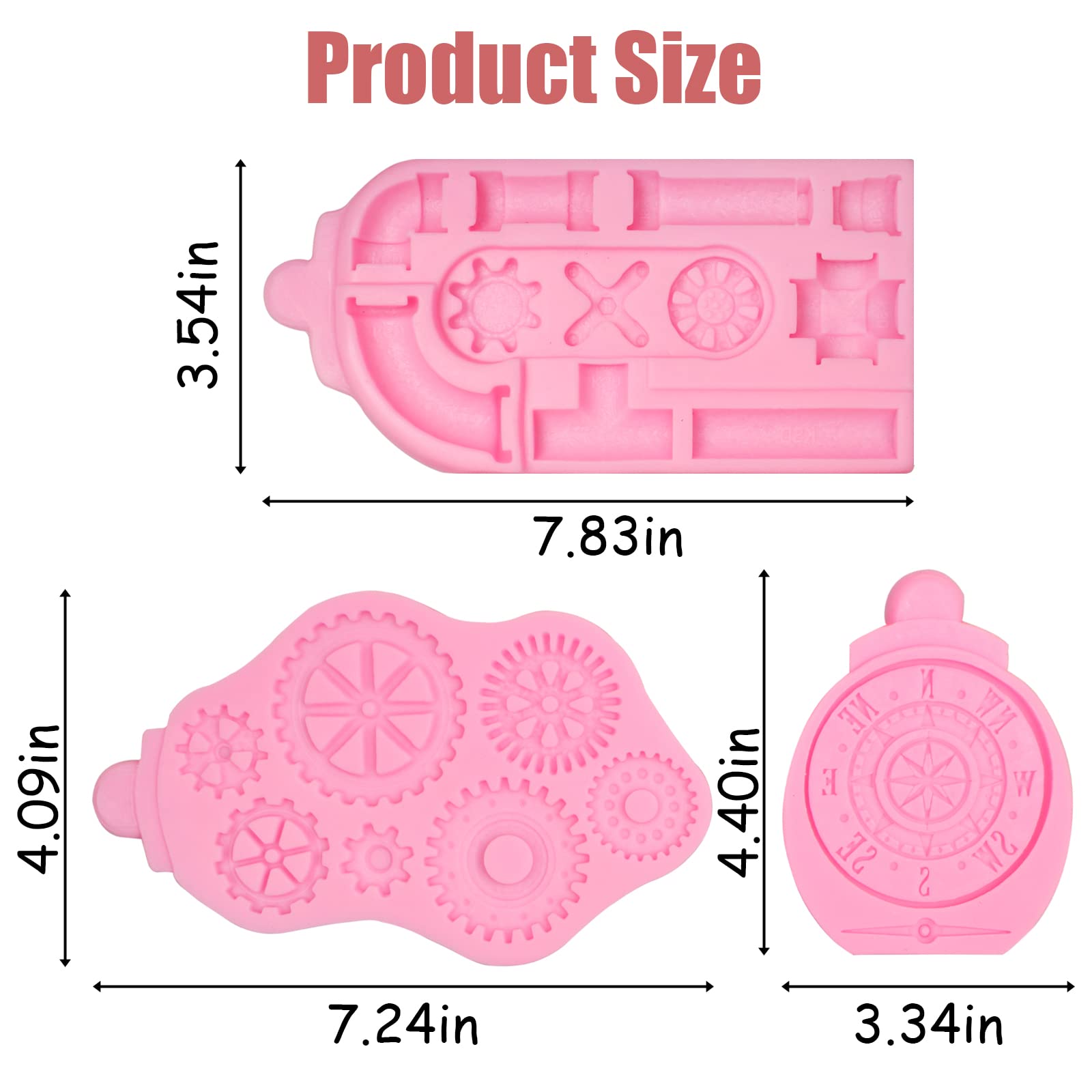 Steampunk Clock Watch Wheel Cogs Gears Fondant Molds 3 Pcs, Steampunk Style Silicone Mold For Chocolate Cake Decoration Candy Su