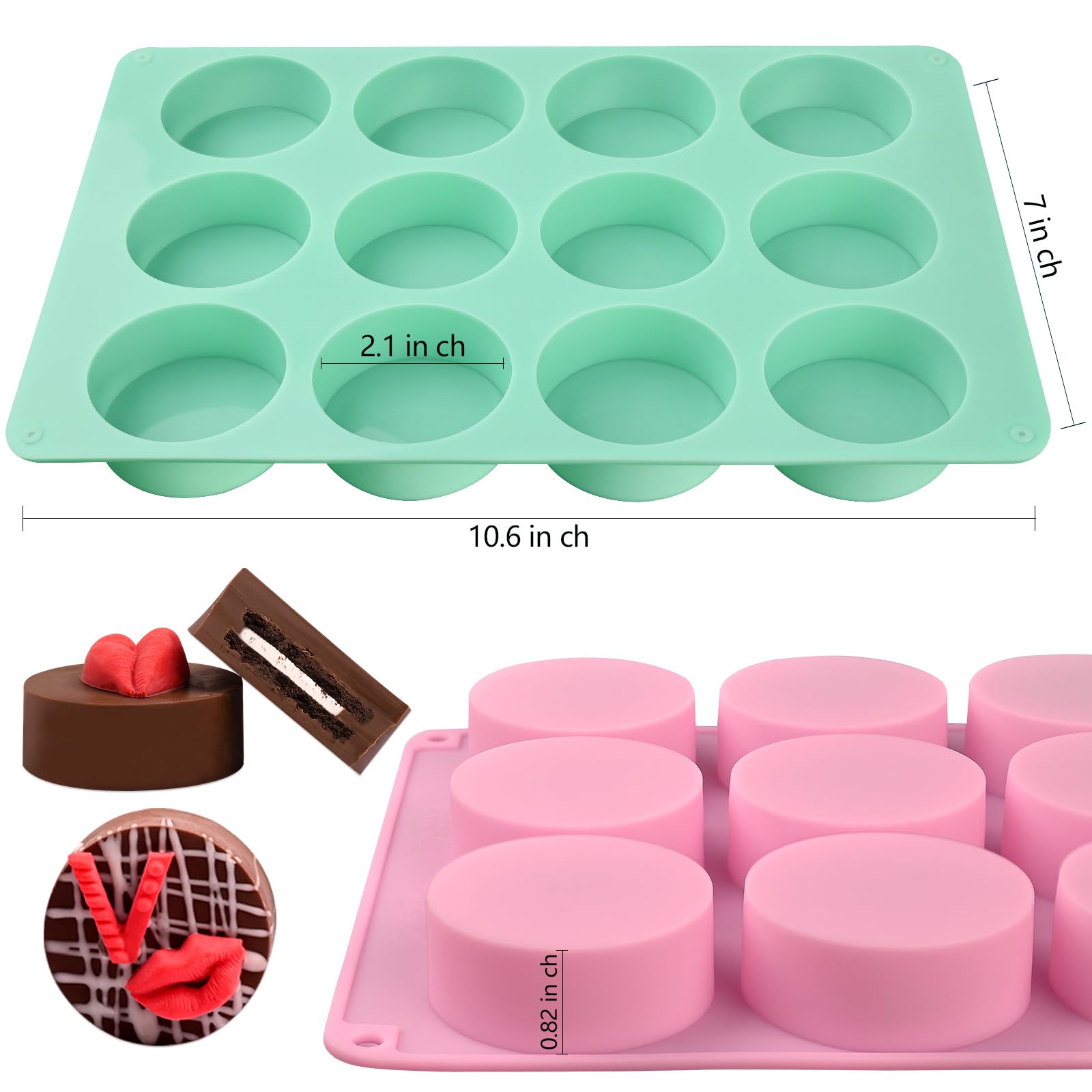 Actvty Round Chocolate Cookie Molds, New Size 12-Cavity Cylinder Chocolate Cover Cookie Silicone Molds For Candy Mini Cakes Jell