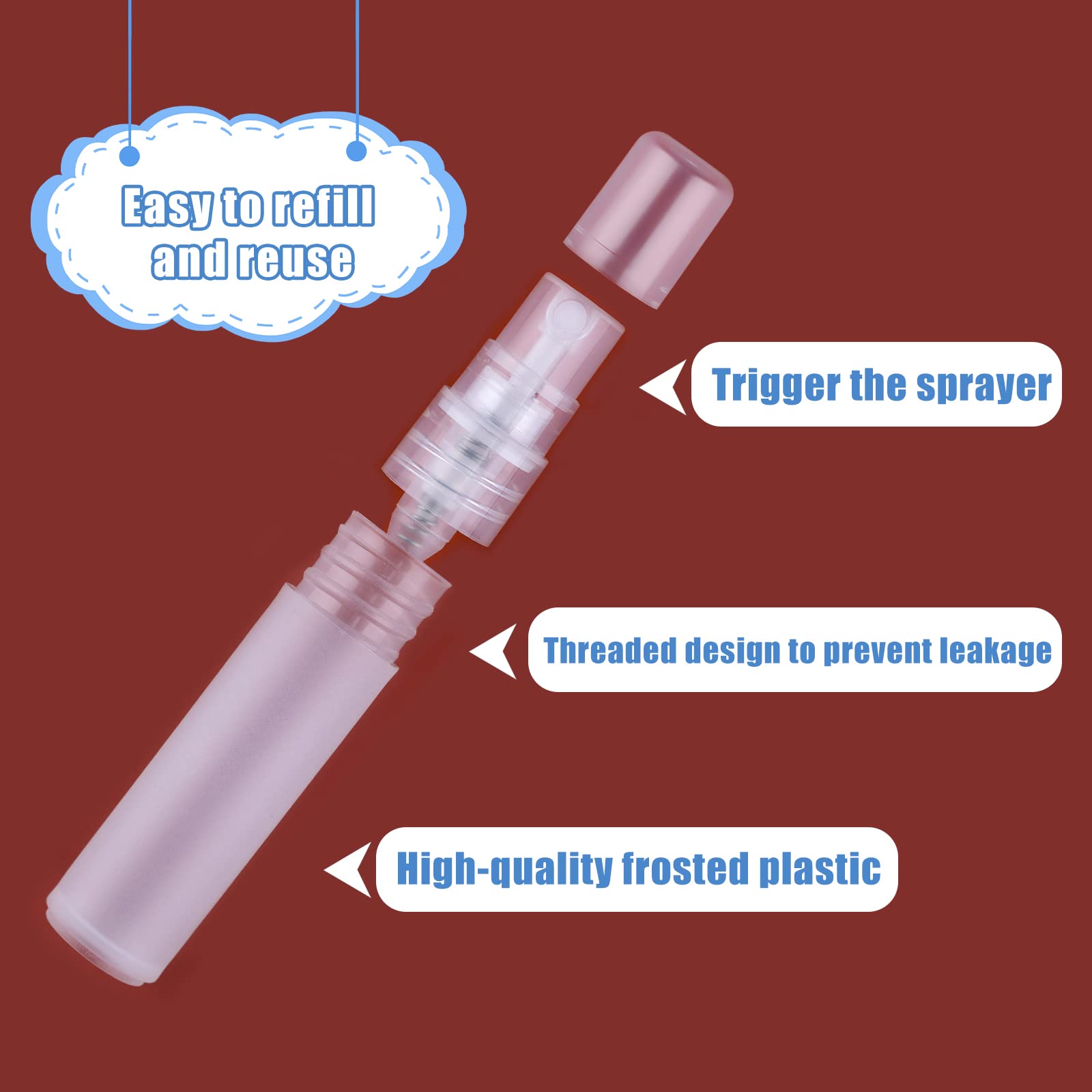 Kinbom 5Pcs Perfume Atomizers Refillable, Plastic Spray Bottles For Travel Mister Empty Spritzer Bottles For Hair Face Plants (5