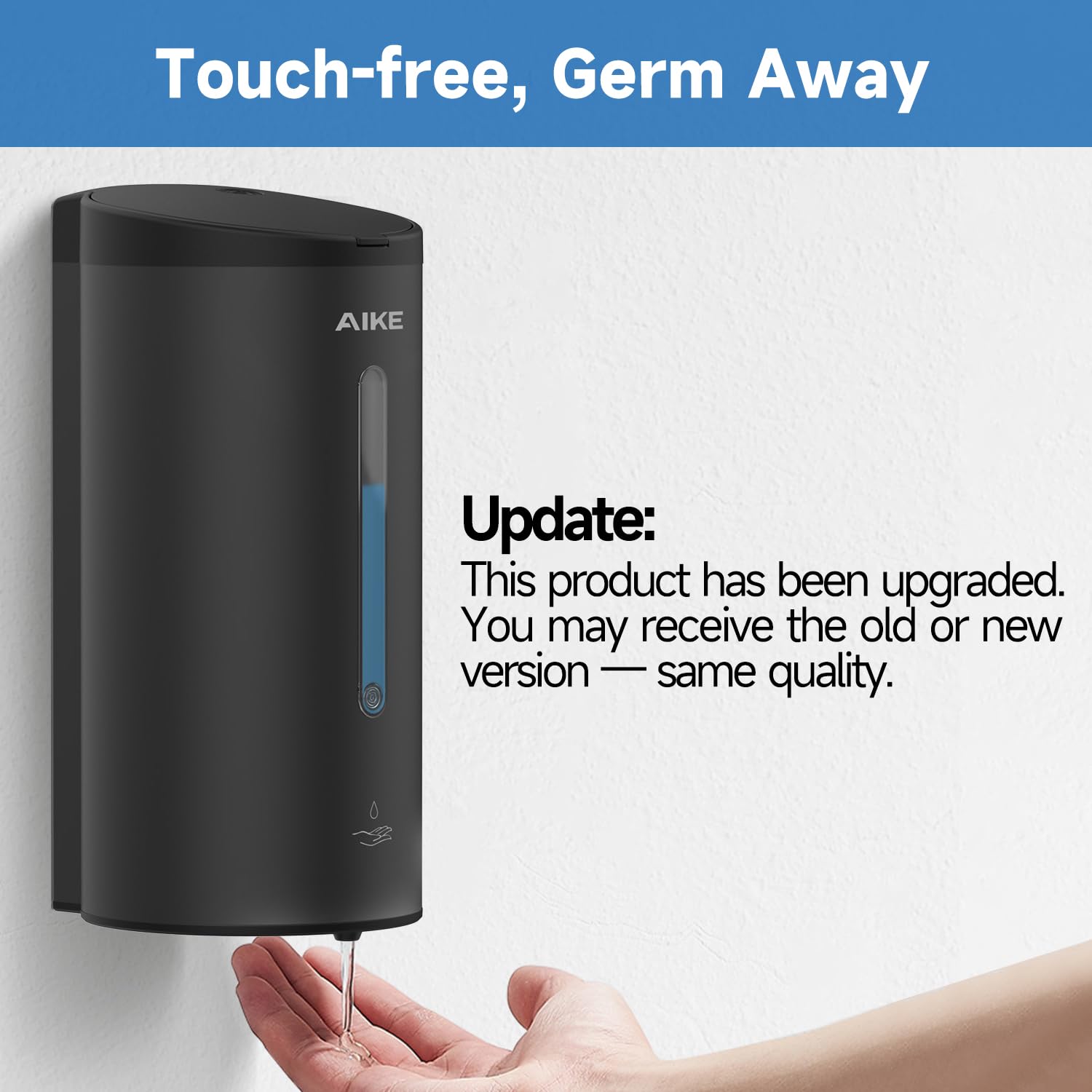 AIKE Wall-Mount Automatic Liquid Soap Dispenser 27oz Large capacity Matte Black Anti-Spots coating Model AK1205