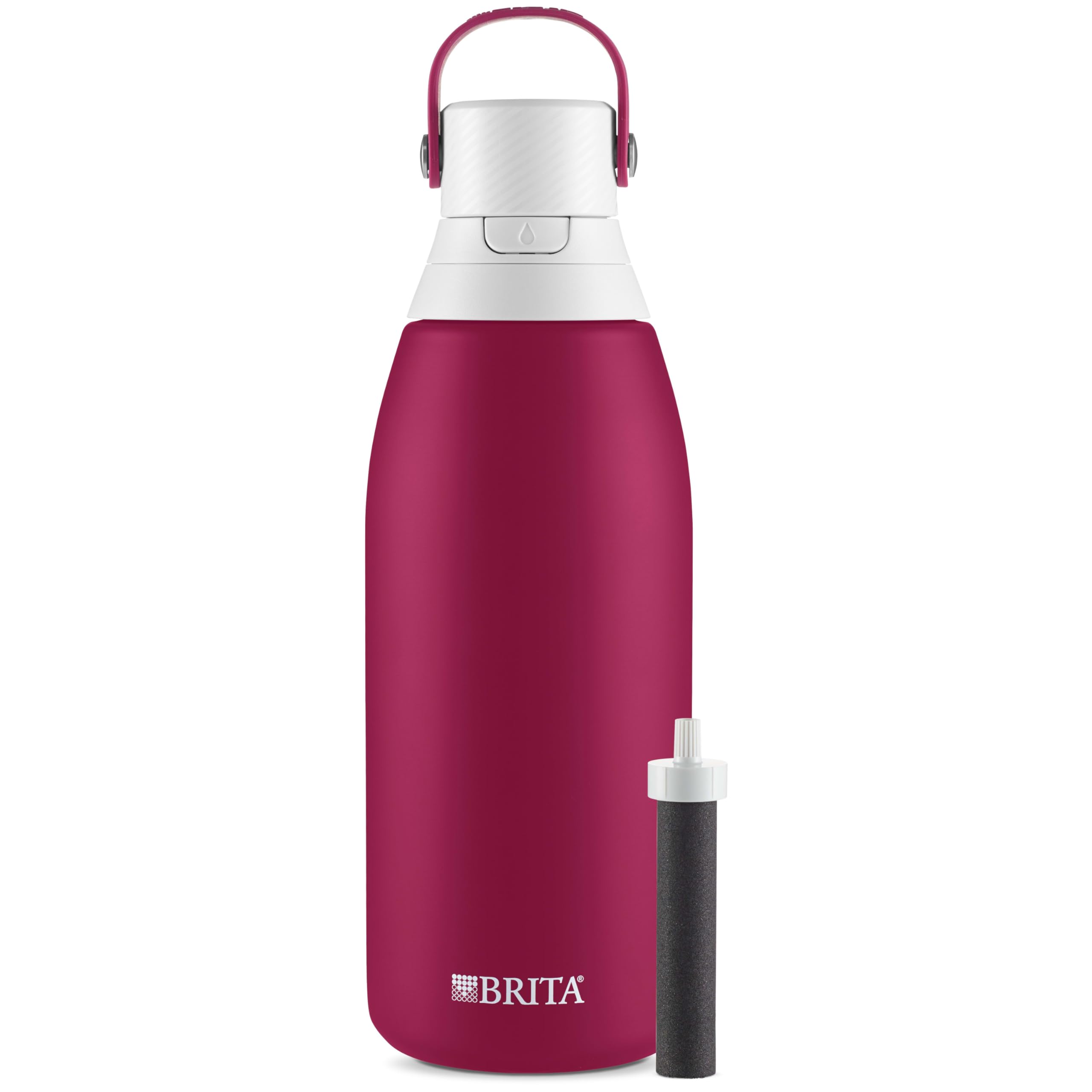 Brita Insulated Filtered Water Bottle With Straw, Reusable, Stainless Steel Metal, Ruby, 32 Ounce