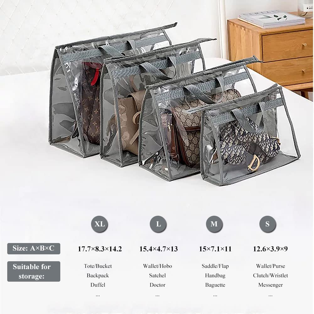 Fazhongfa 2Pcs Dust Bags For Handbags Clear Purse Storage Organizer Non-Woven Hanging Bag Closet With Zipper And Handle (Large,