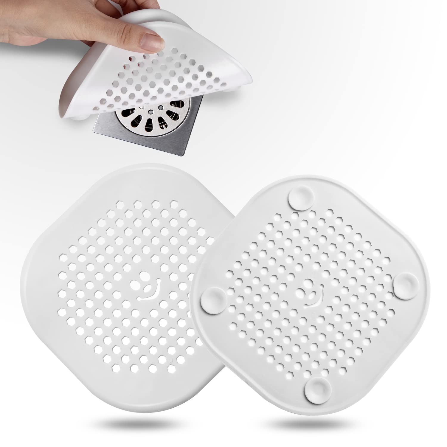 2 Pack Drain Hair Catcher Silicone Drain Cover Sink Drain Strainer Hair Stopper For Shower Kitchen Bathroom Tub Pure White