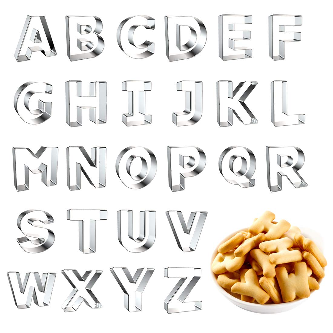 Letter Cookie Cutters Shapes Large 3 Inch - 26 Pcs Stainless Steel Alphabet Letter Cookie Cutter Set Fondant Biscuit Fruit Dough