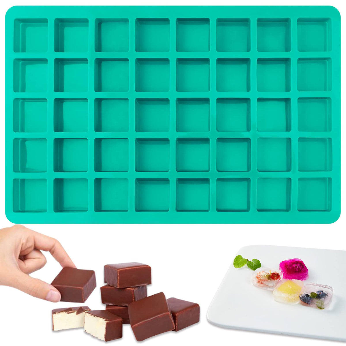 Sakolla 40 Cavities Square Silicone Molds, Mini Cubes Silicone Mold For Chocolate, Hard Candy, Ice Cubes, Gummy