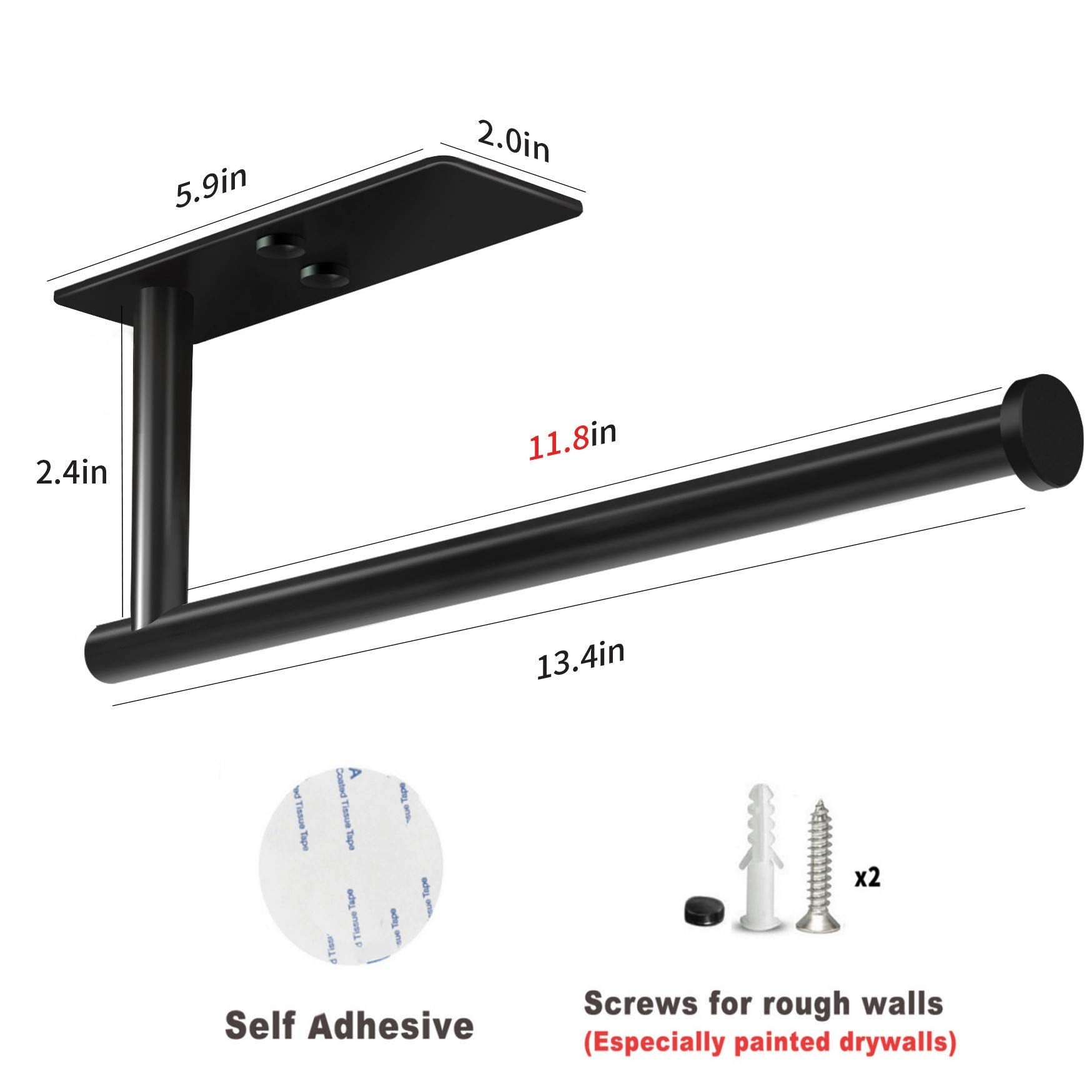 VAEHOLD Self Adhesive Paper Towel Holder Under Cabinet Mount  Wall Mount Paper Towel Roll Rack for Kitchen Cabinet  Bathroom  Wall - SUS304 Stainless Steel Black