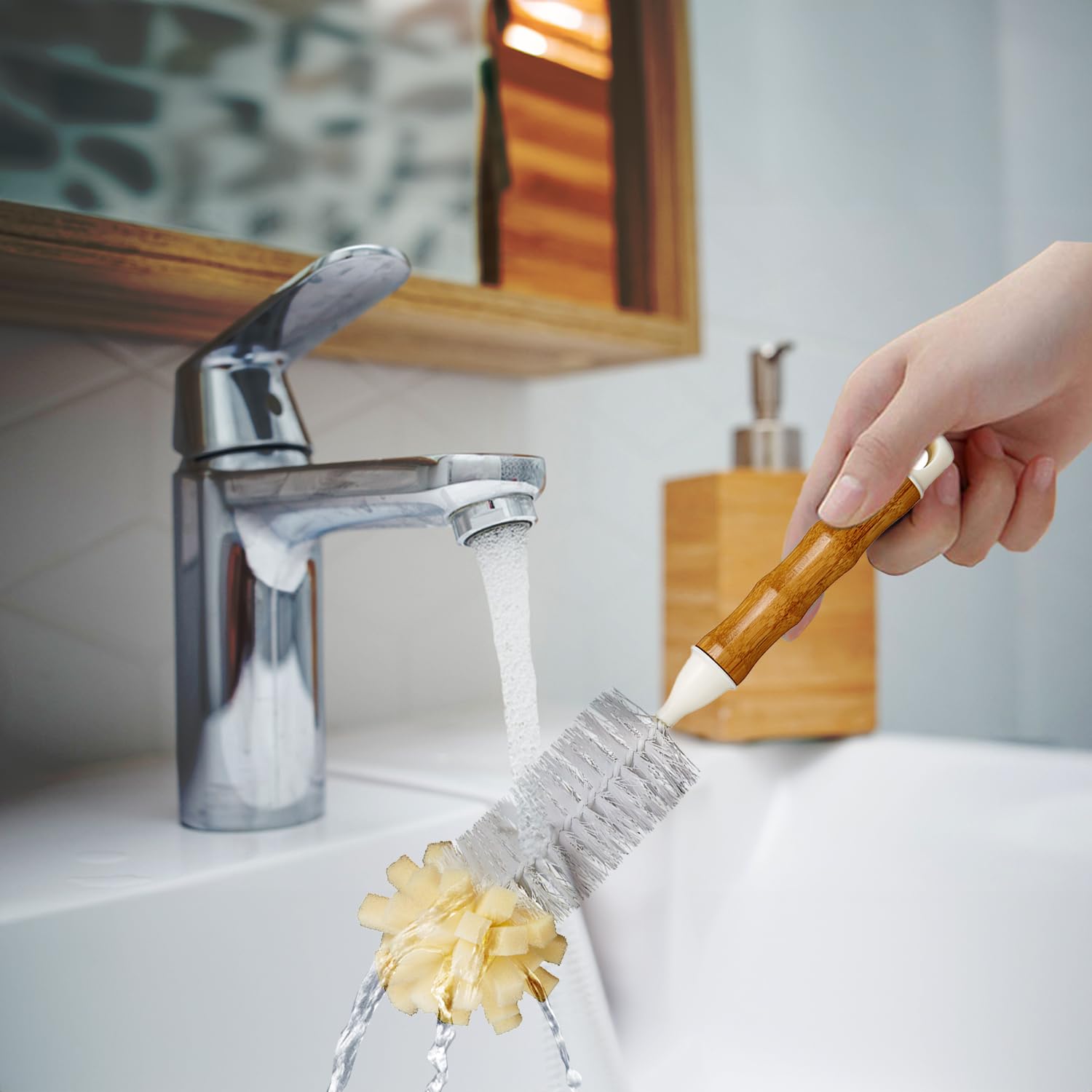 Hic Kitchen Bamboo Bottle Brush, Bamboo With Non-Scratch Bristles