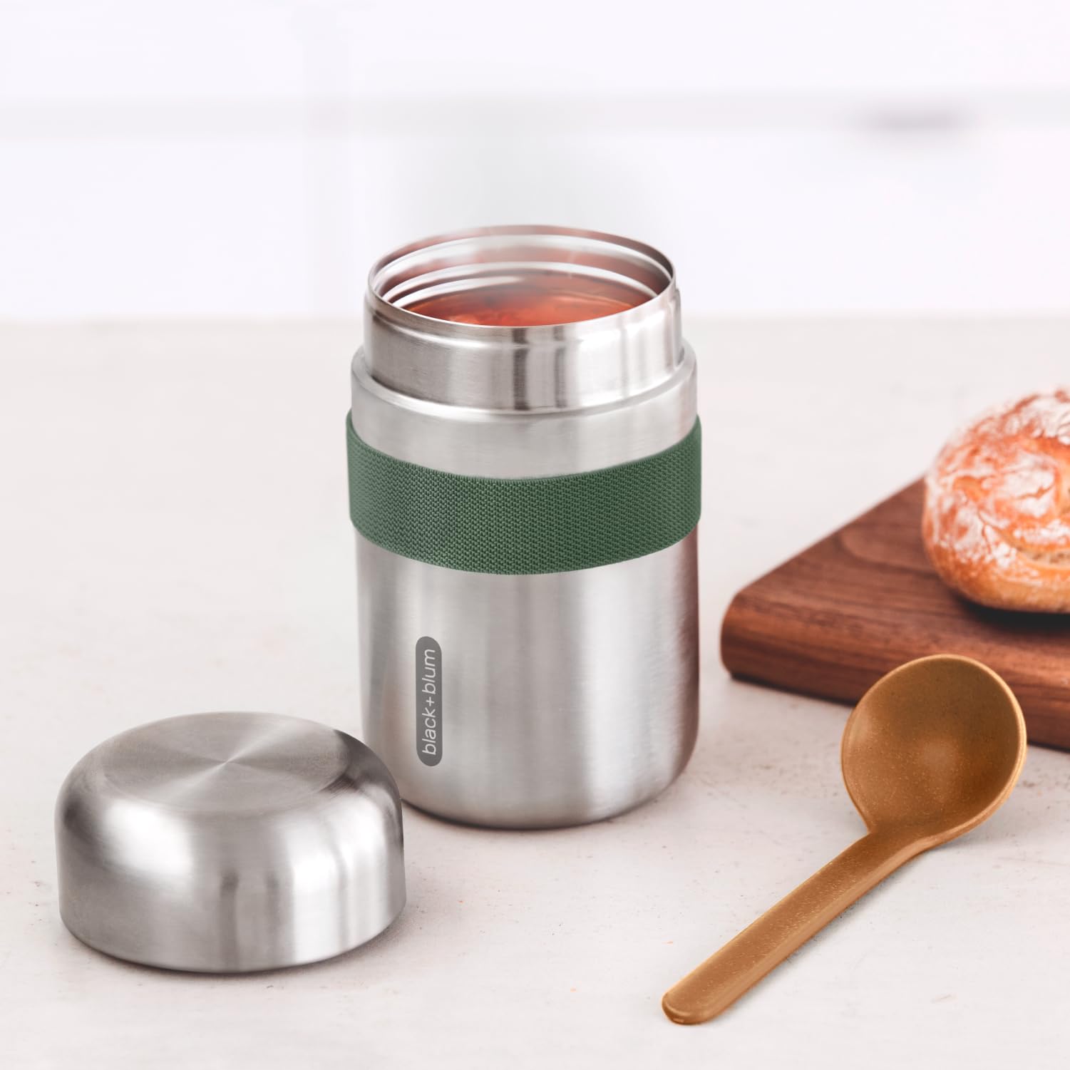 Black + Blum Vacuum Food Flask | Leak Proof Insulated Stainless Steel Lunch Container With Ladle Spoon For Hot And Cold Food | T
