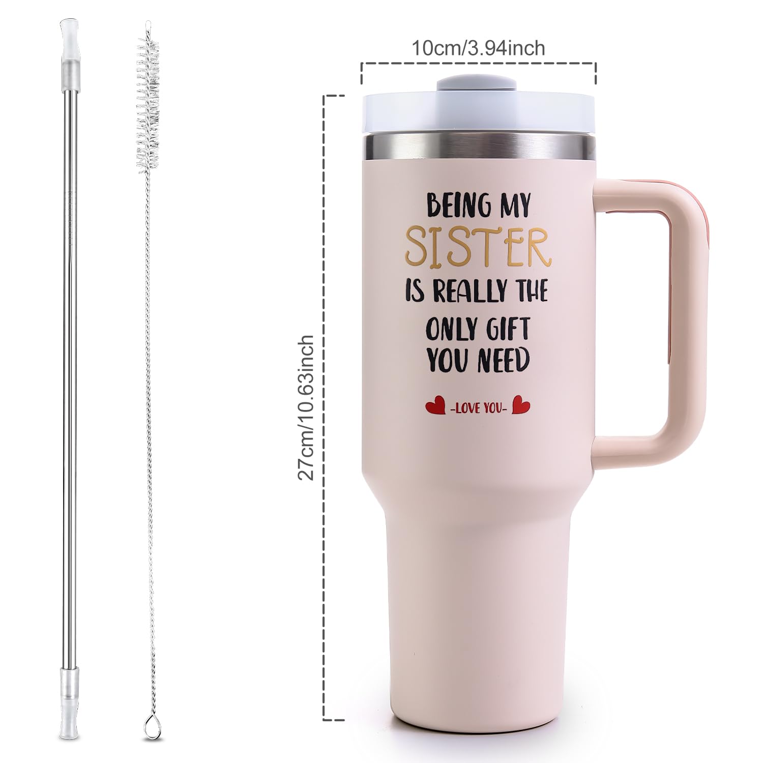 Sister Tumble with Handle 40oz Sisters Birthday Gifts - Sister Gifts from Sisters, Stainless Steel Insulated Travel Cup with Lid
