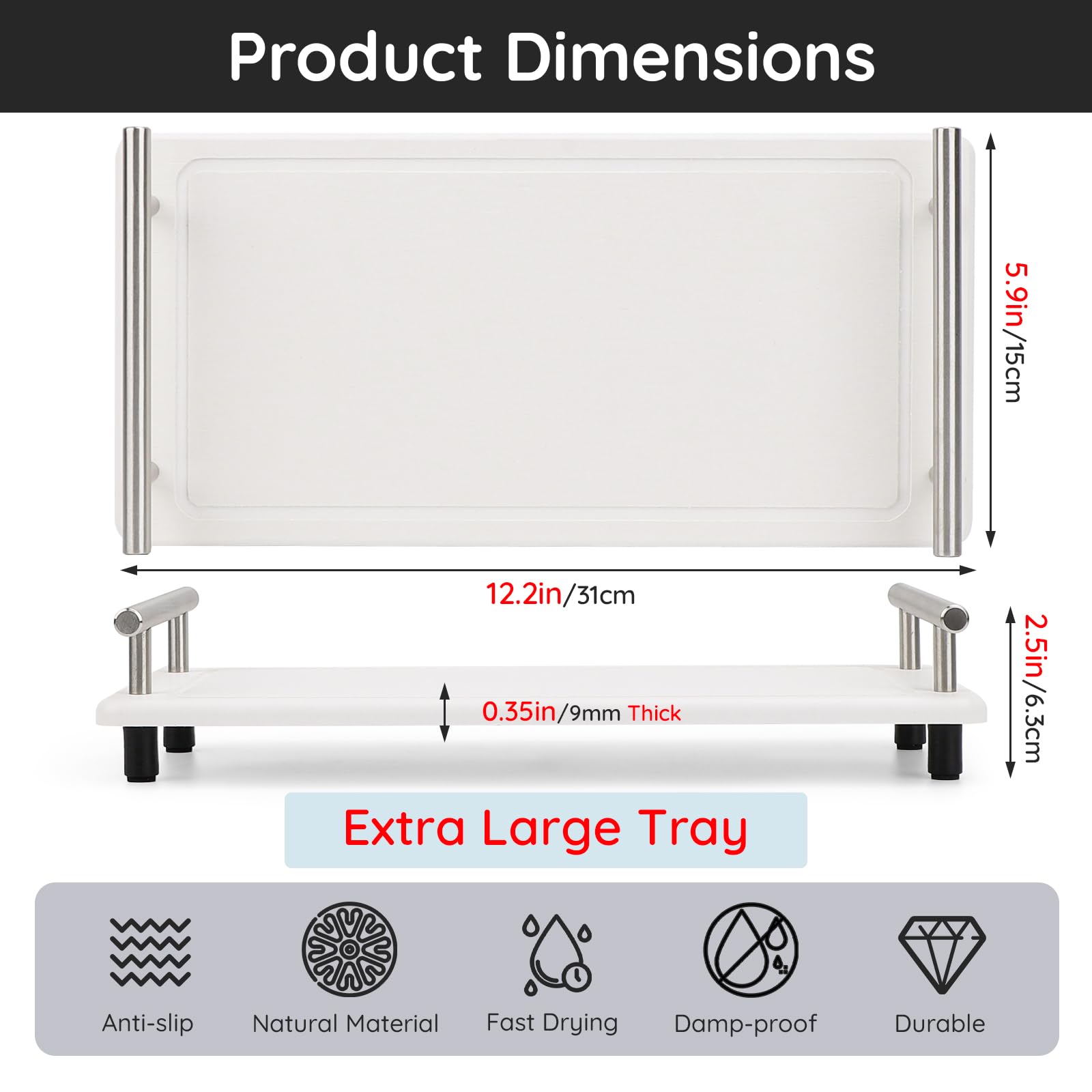 Segbeauty 12X6In Quick Dry Stone Sink Tray, Water Absorbent Instant Drying Diatomite Tray For Sink, Bathroom Tray Countertop Org
