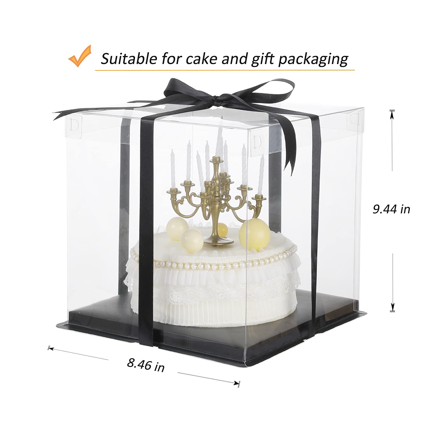 XININSUN 6inch Clear tall cake Box with Ribbon, 8 X 8 X 9inch for Bakery Boxes Clear Gift Boxes,ideal for wedding birthday party