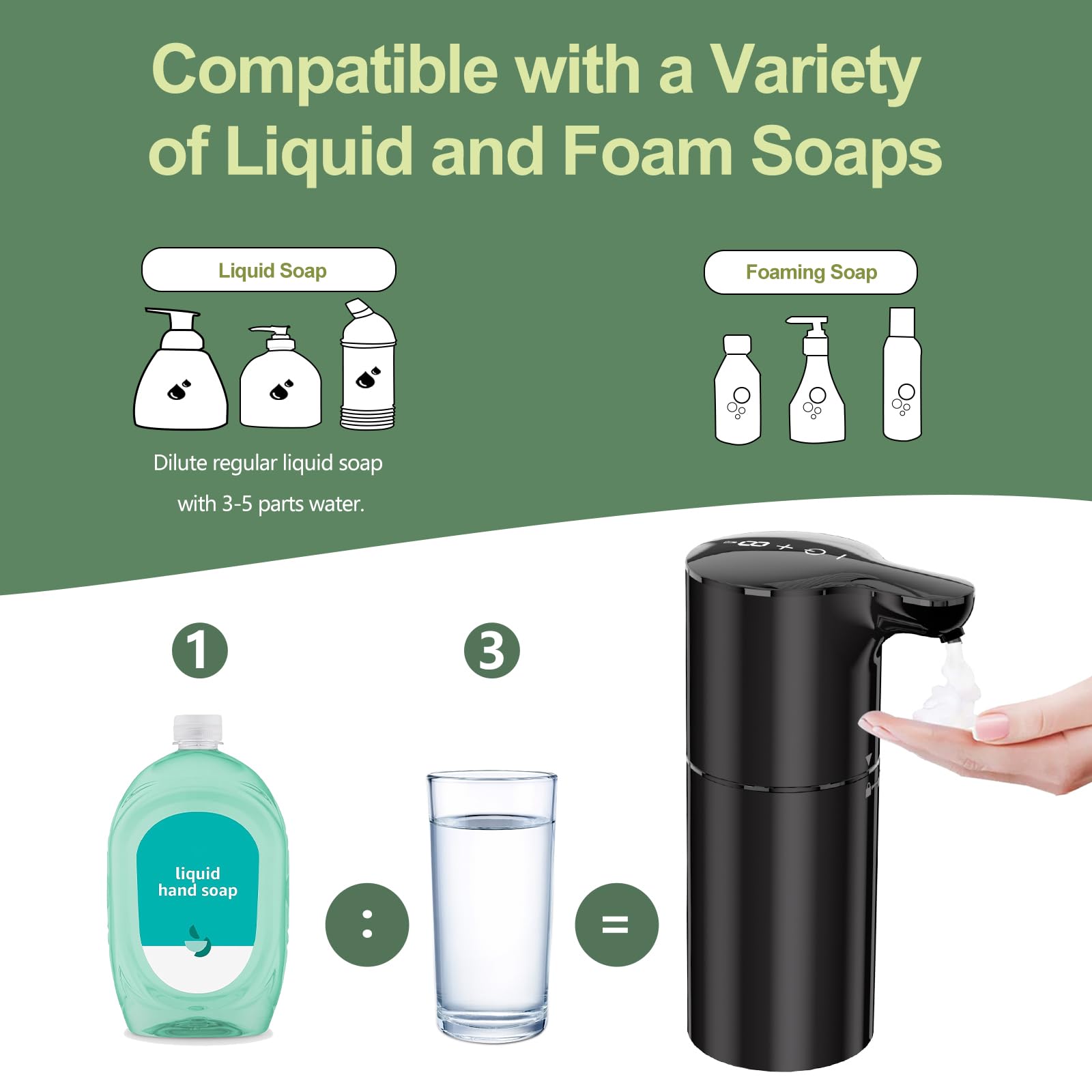 Yikhom Automatic Foaming Soap Dispenser With Auto Clean, 15.37 Oz/450Ml Touchless Soap Dispenser, 8 Adjustable Volume Control, 2