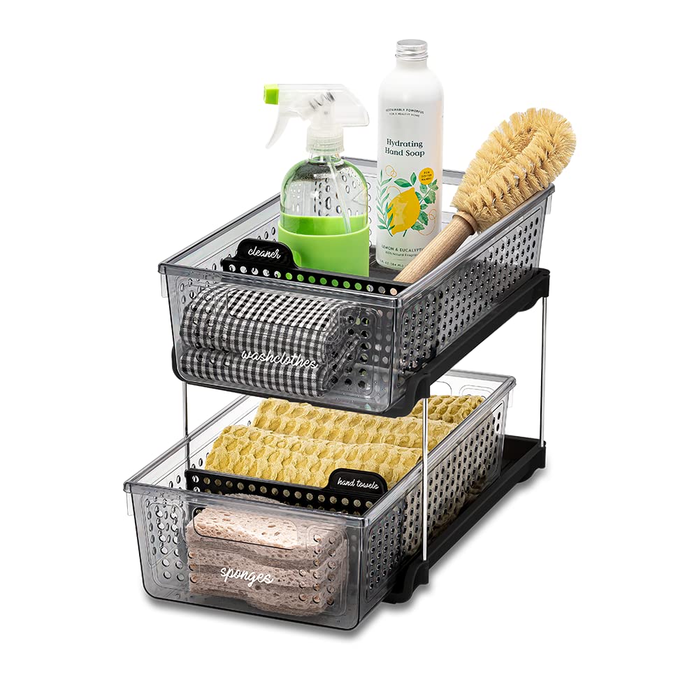Madesmart 2-Tier Organizer Multi-Purpose Slide-Out Storage With Handles And Dividers For Home And Bath, Pack Of 4, Carbon