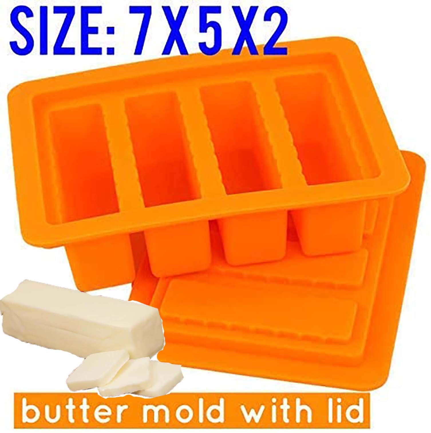 Large 4 Cavities Butter Mold Silicone (Orange)