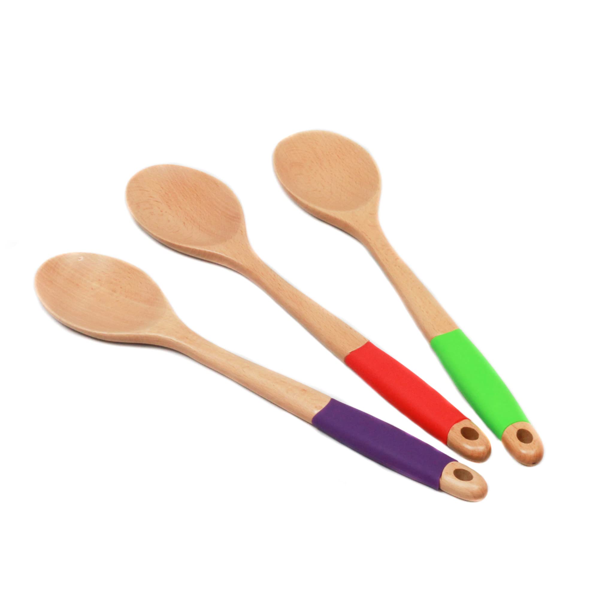 Chef Craft Premium Silicone Handle Wooden Spoon Set, 14 Inch, Rainbow