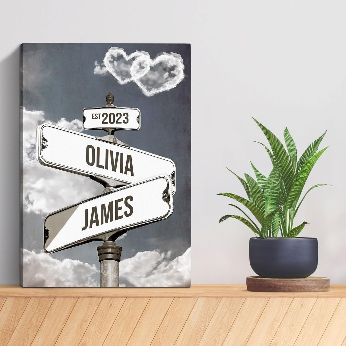 Personalized Name Vintage Street Sign Canvas, Custom Name Date Crossroads Street Sign Wedding Wall Art Ideal Gift For Couples An
