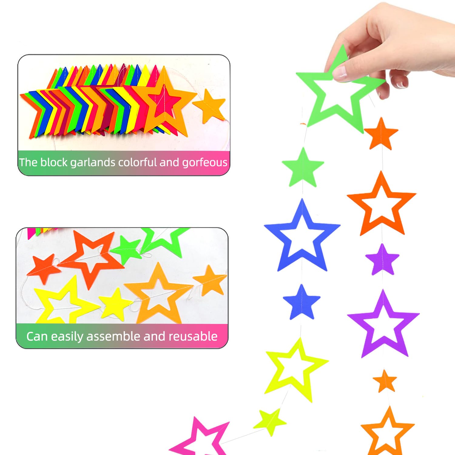 126Feet Uv Paper Neon Garland Hollowed Star Neon Streamers Black Light Neon Decorations Glow Party Uv Reactive Neon Party Favors