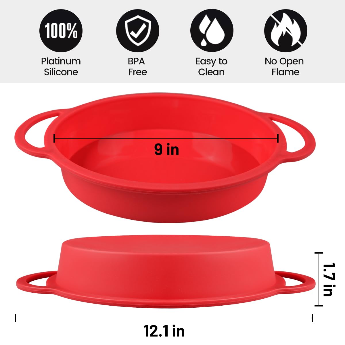 Caketime 9 Inch Round Cake Pan, Metal Reinforced Frame Silicone Cake Mold For Baking With Handle Easy To Move Bpa Free