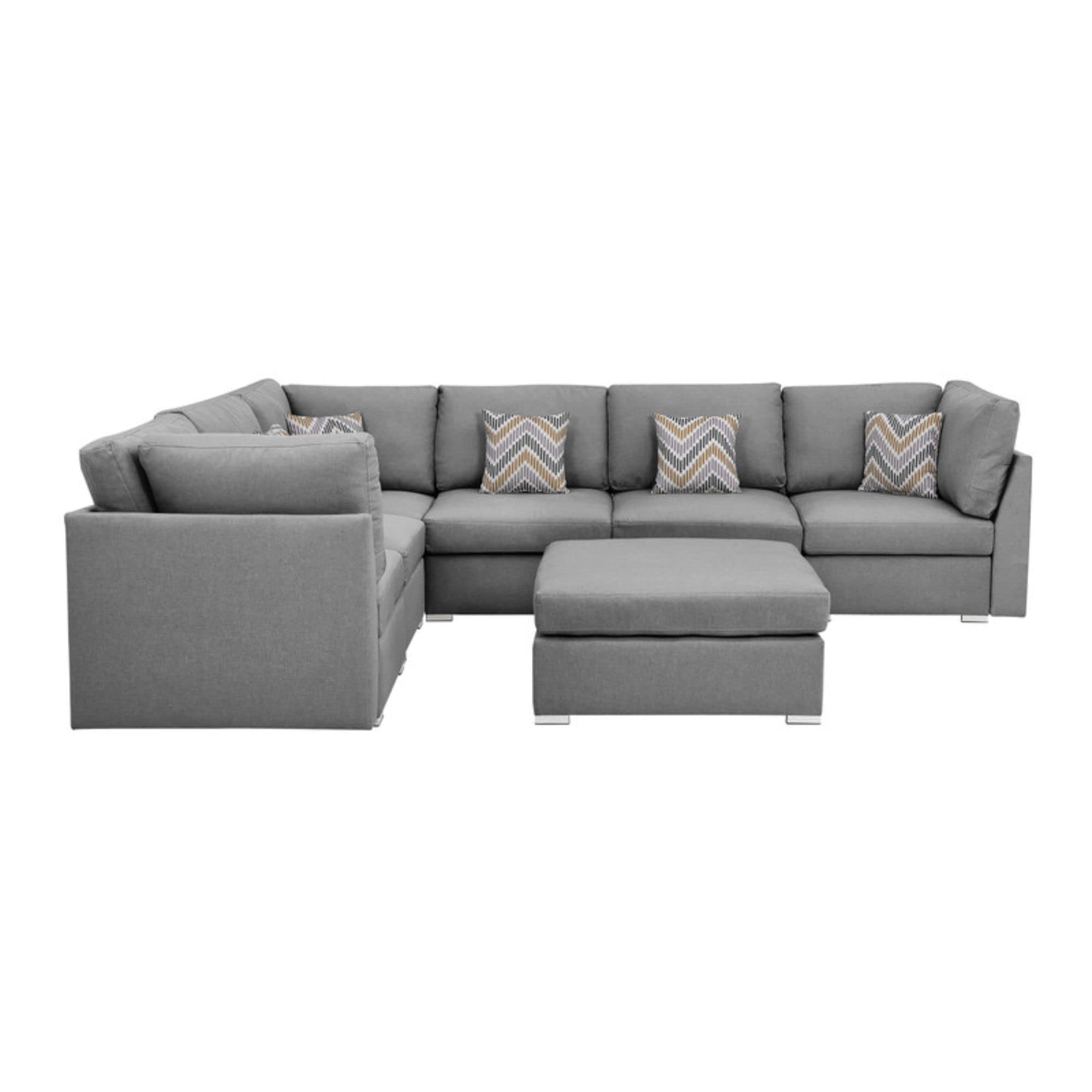 Lilola Home Amira Gray Fabric Reversible Modular Sectional Sofa with Ottoman and Pillows-Used Condition