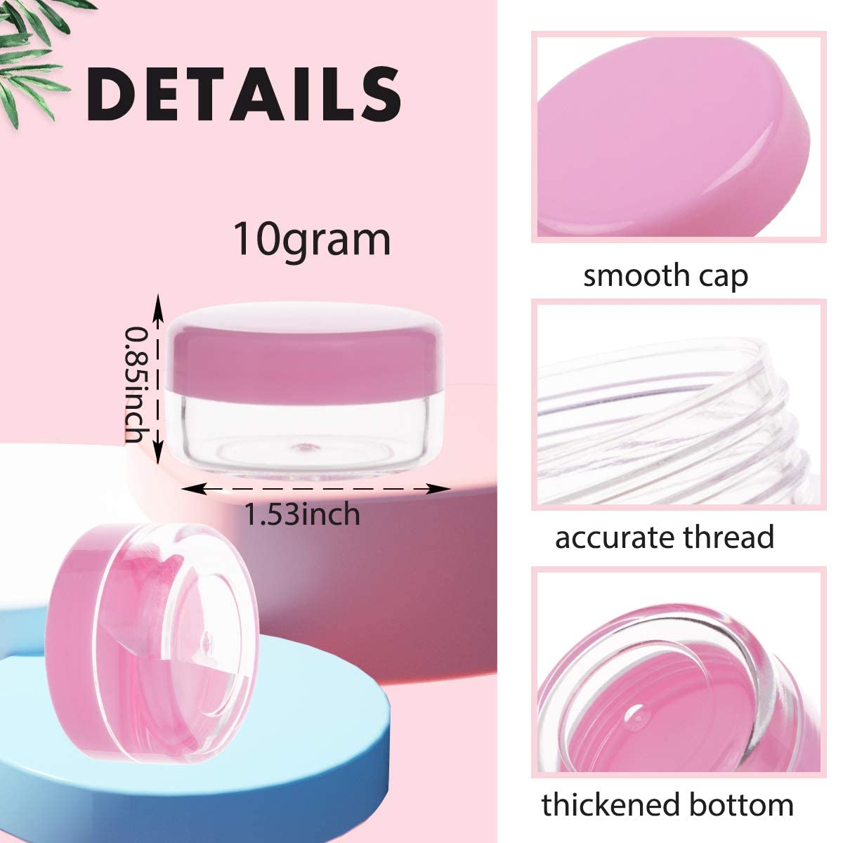 10 Gram Sample Containers With Lids, 20 Pieces Mini Cosmetic Containers, Bpa Free Pink Sample Jars For Makeup, Lotion, Eye Shado