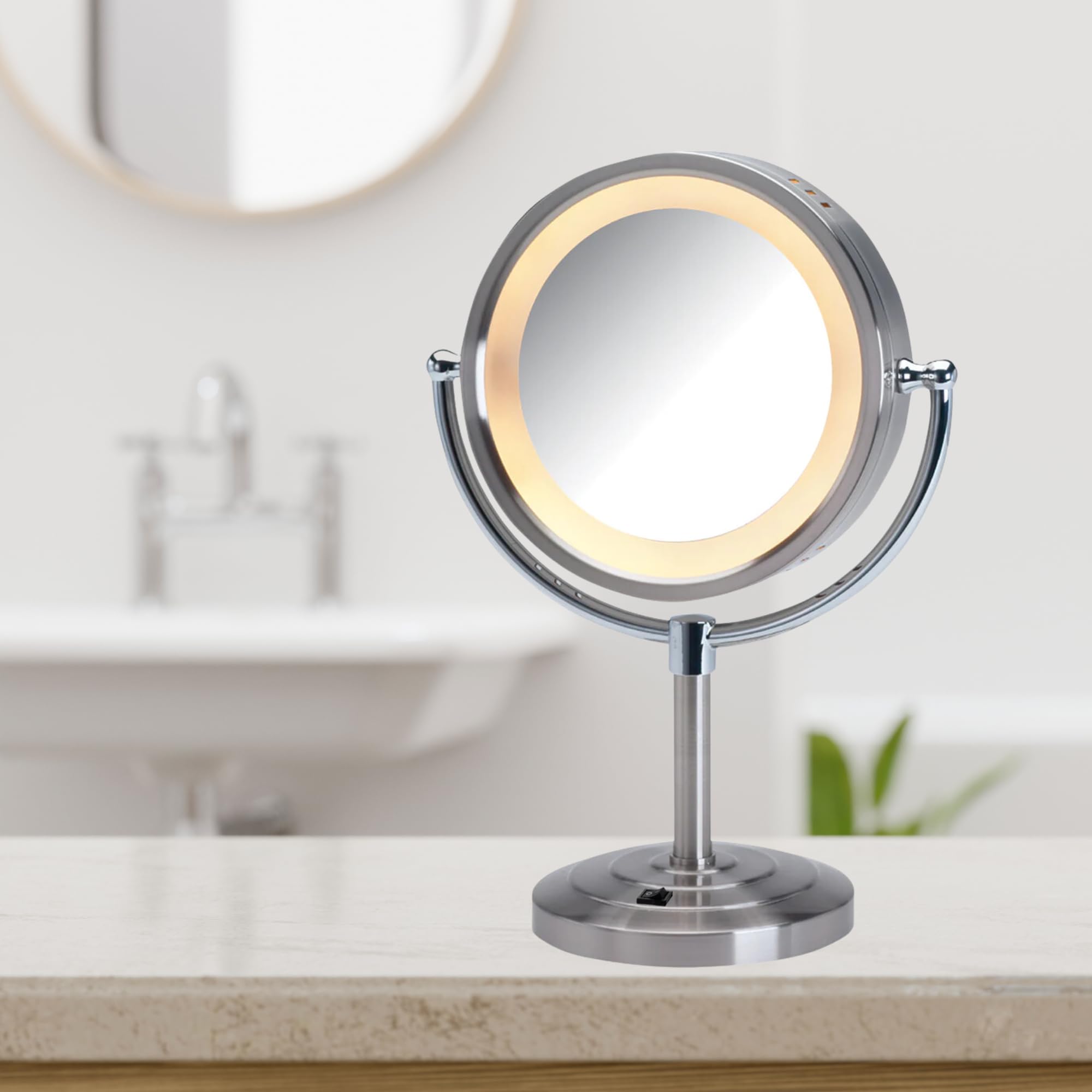 Jerdon Style Hl745Nc 8.5 In.- 5X-1X Lighted Table Top Mirror- Nickel- Height 15 In.