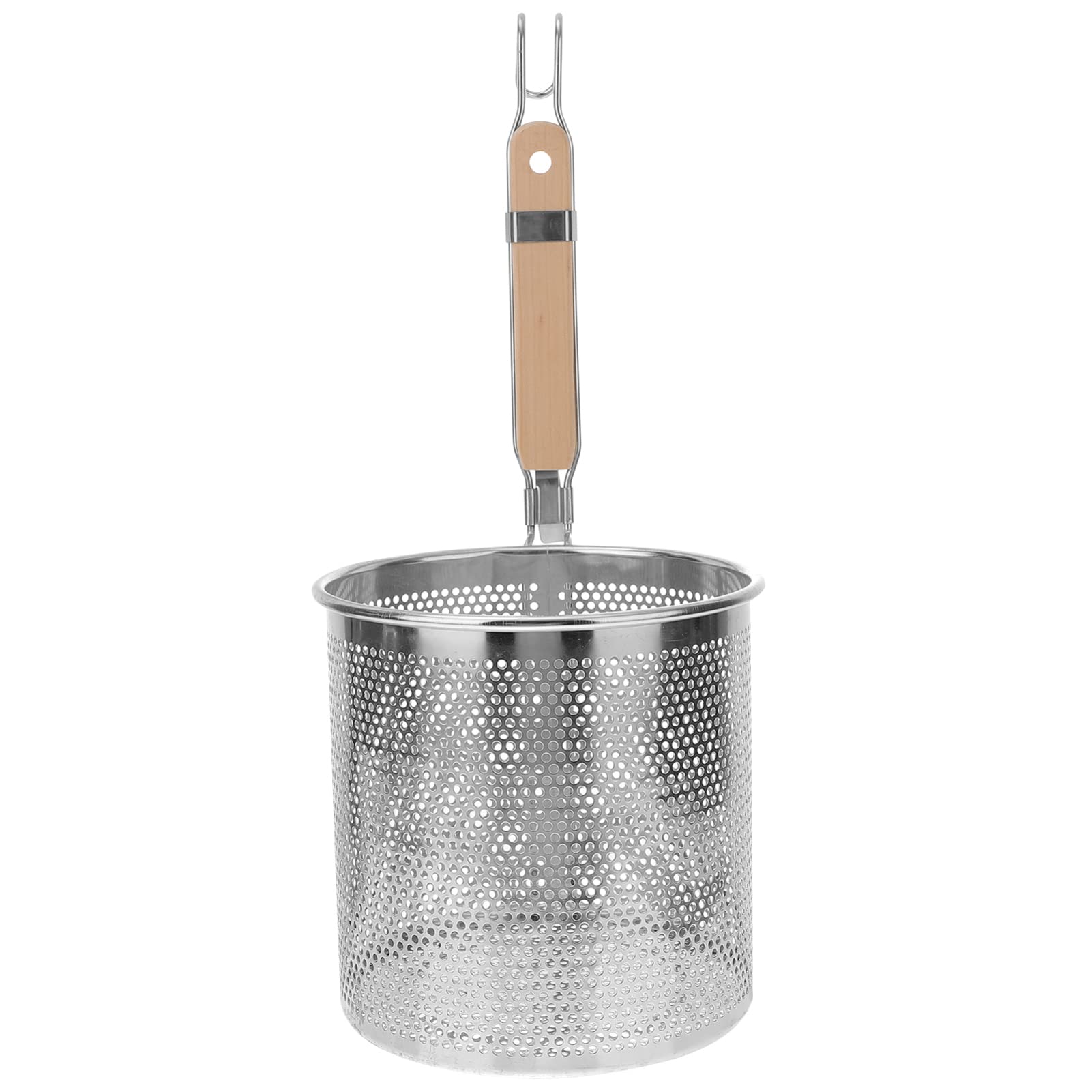Angoily Mesh Pasta Basket Food Strainer Hot Pot Colander With Round Wooden Handle Stainless Steel Mesh Spider Strainer For Pasta