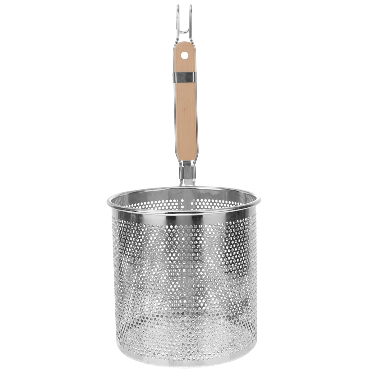 Angoily Mesh Pasta Basket Food Strainer Hot Pot Colander With Round Wooden Handle Stainless Steel Mesh Spider Strainer For Pasta
