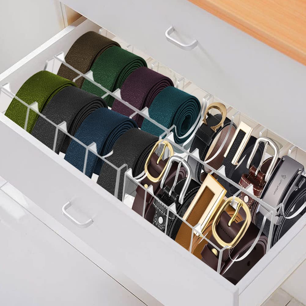 Hlimior Belt Organizer, Acrylic 8 Compartments Belt Container Storage Holder, Acrylic Belt Display Storage Box, Clear Belt Displ