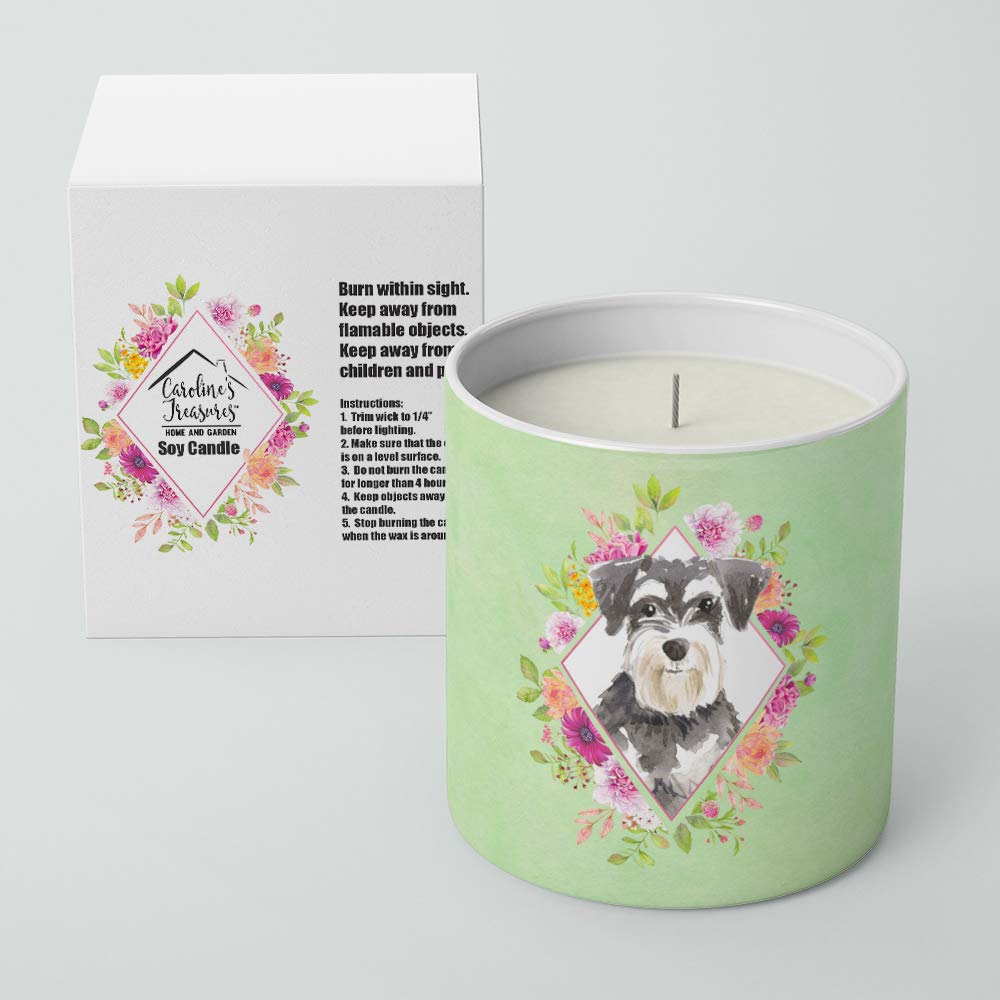 Schnauzer #2 Green Flowers 10 oz Decorative Soy Candle CK4382CDL