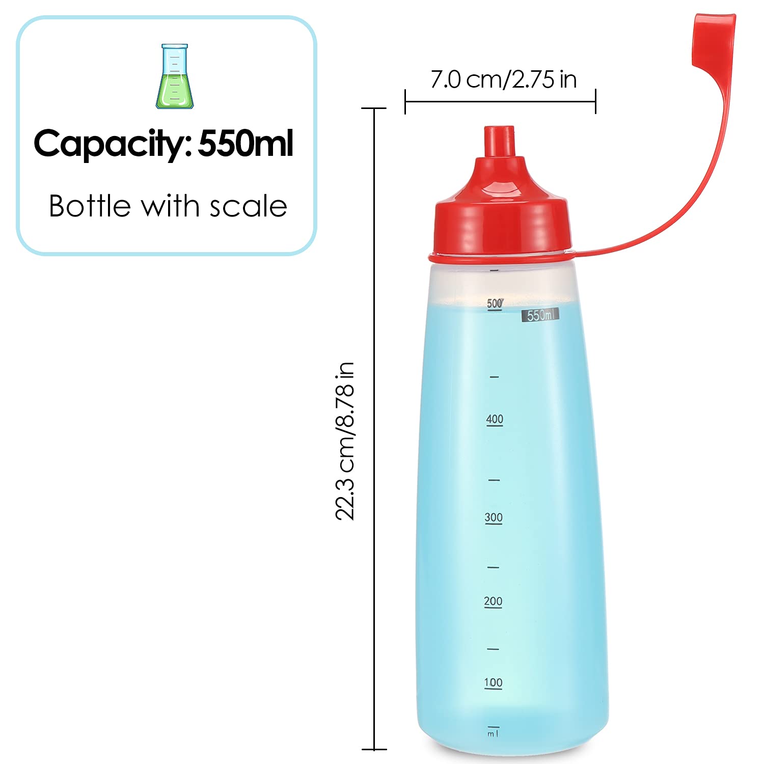 Ondiomn Condiment Squeeze Bottle Wide Mouth, 2 Pack 550Ml Clear Squeeze Bottles For Condiments, Paint, Ketchup, Mustard, Oil, Sa