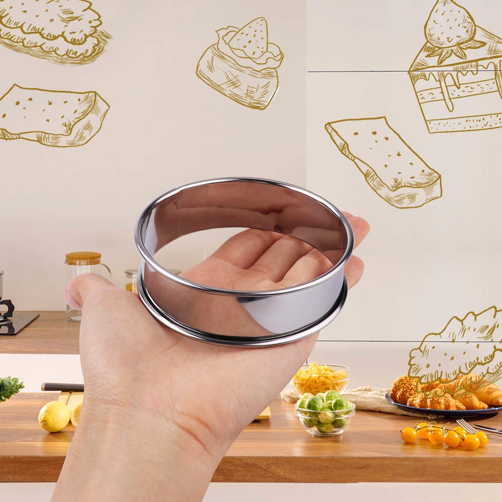 Gutsdoor 12 Pieces Muffin Tart Rings Crumpet Tart Rings Stainless Steel Metal Round Double Rolled English Muffin Rings Mold 3.15