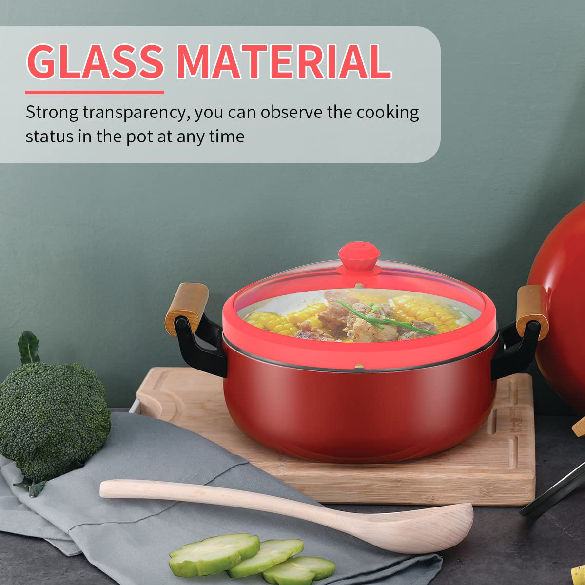 Microwave Glass Cover Splatter Guard Lid With Anti-Scald Silicone Handles And Vented Edge For Food Pot Plate Cover 10.5 Inch Red