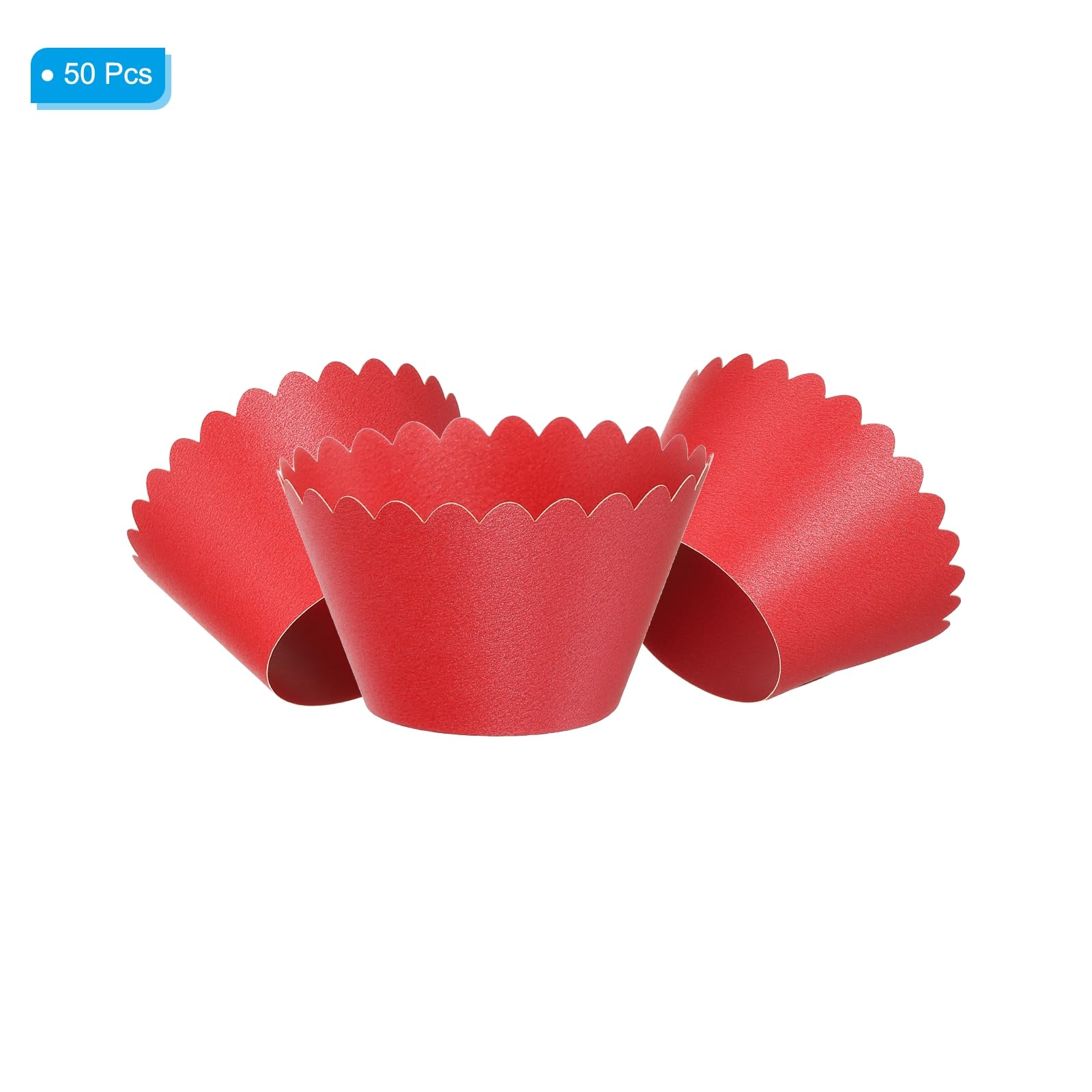 Patikil Cupcake Wrappers Paper, 50 Pack Baking Cups Standard Wave Decoration For Anniversary Birthday Weddings And Parties, Red