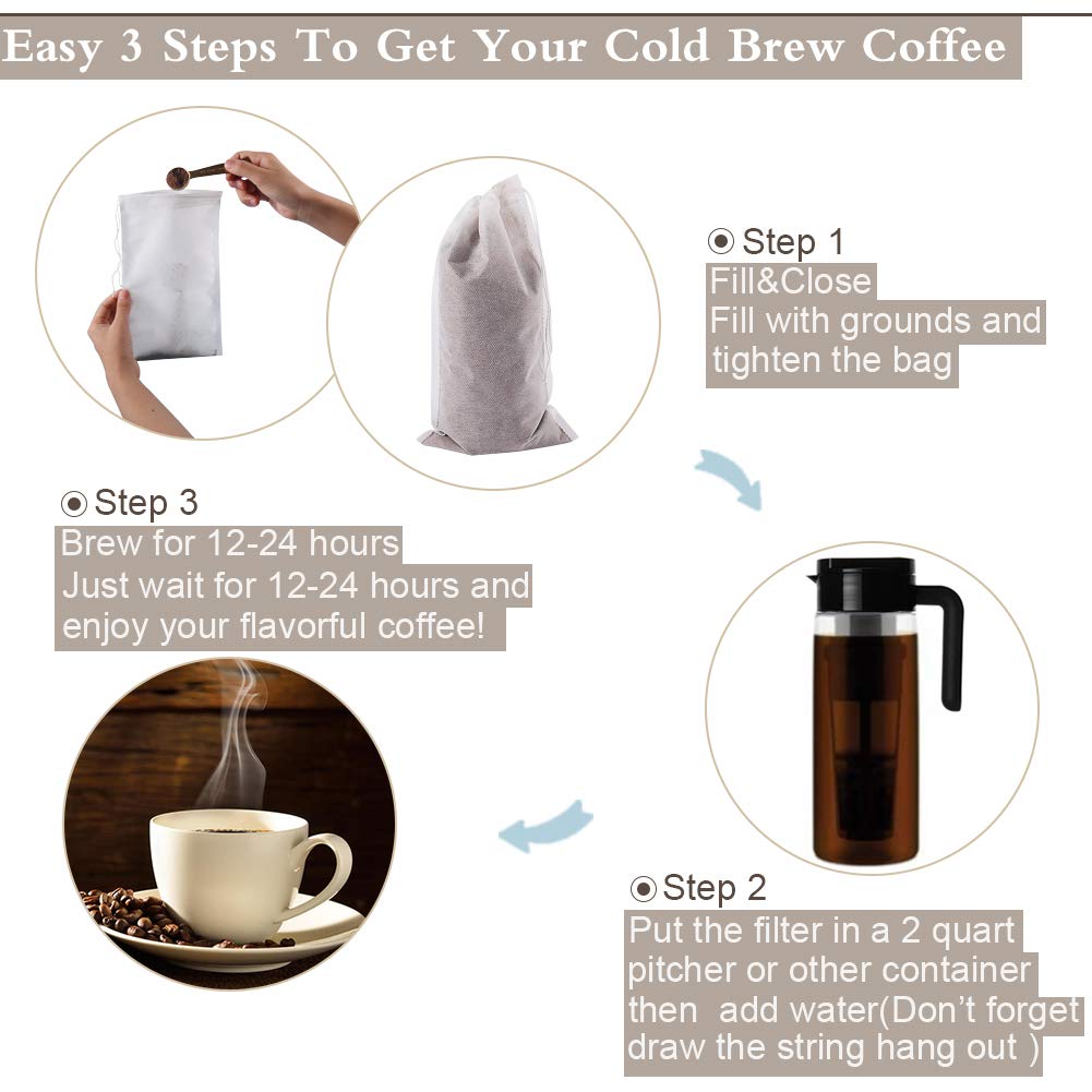 Yql Cold Brew Coffee Filter,50Pcs 6X10 Inch No Mess Cold Brew Coffee Bags Disposable Mesh Brewing Bags Tea Filter Bag For Cold B