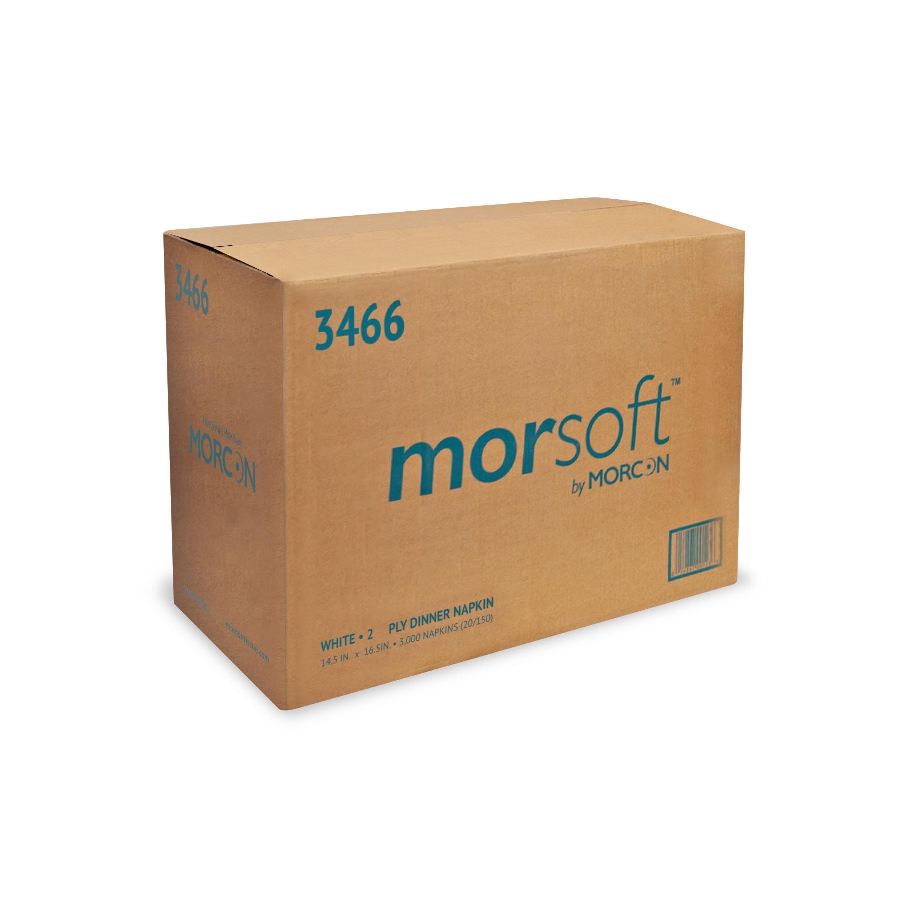 Morsoft By Morcon Commercial Dinner Napkins, 2-Ply, 14.2 In. X 16.5 In., White, 20 Packs Of 150 Napkins, 3,000 Count