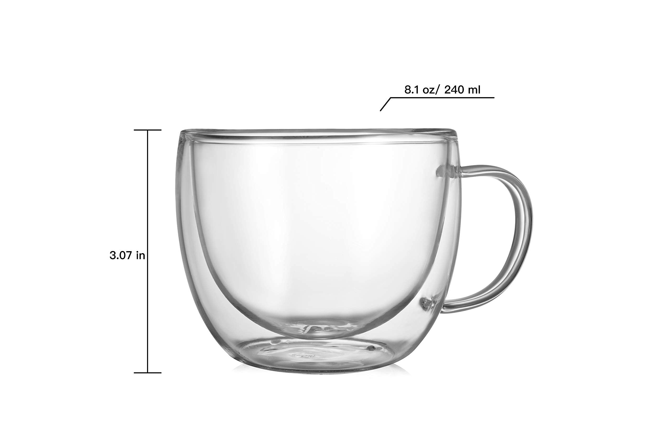 Cnglass Double Wall Glass Cappuccino Mugs 8.1Oz,Clear Insulated Glass Coffee Mug With Handle For Espresso,Latte,Tea,Set Of 2