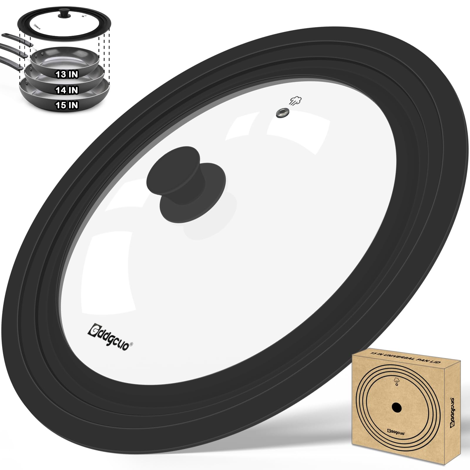 GDDGCUO 13-14-15 in Universal Pan Lid, Extra Large Silicone Pot Lid for Pots, Pans & Skillets, Replacement Frying Pan Lid with H