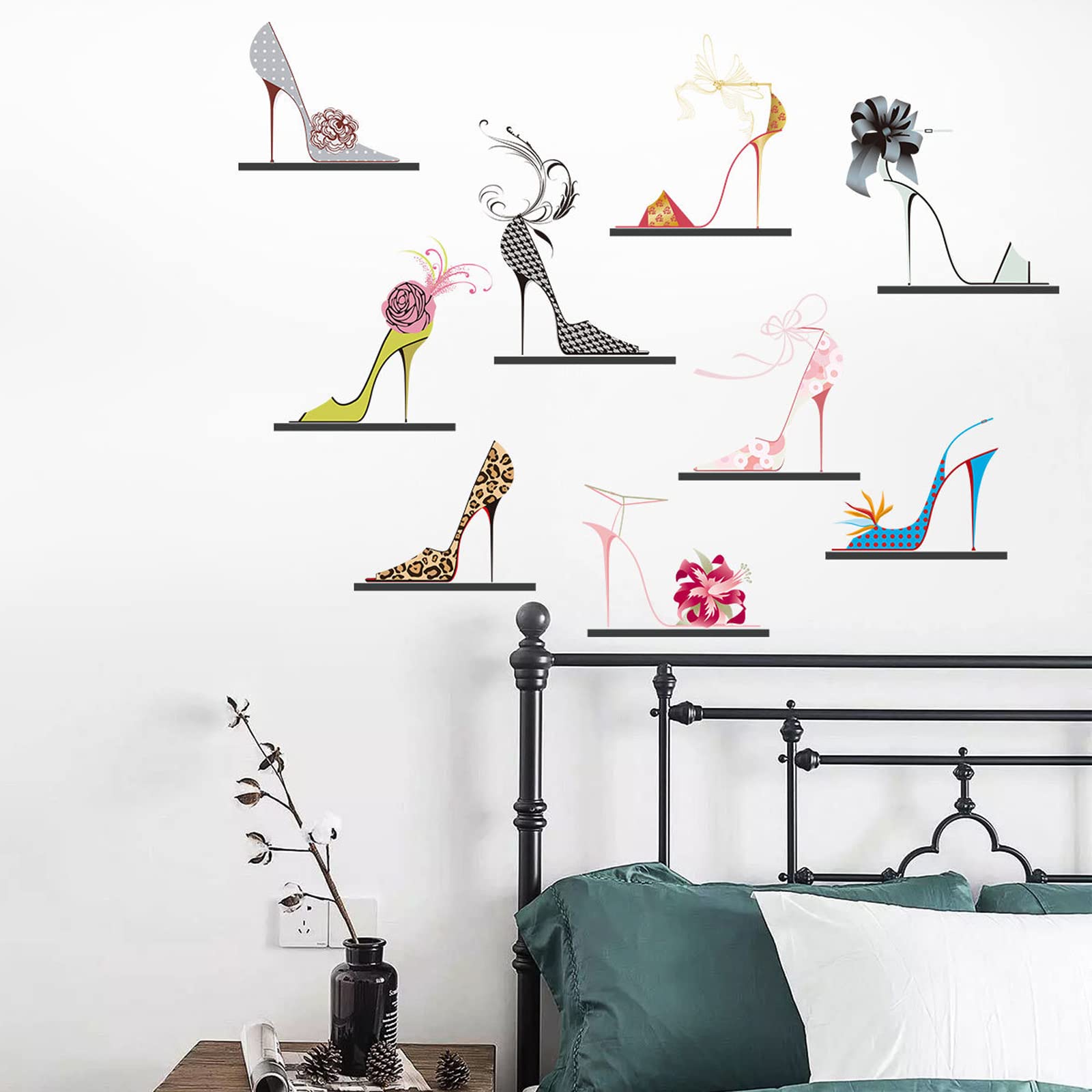 Maydahui Fashion Colorful High Heels Shoes Wall Decal Modern Women Flower Shoes Heels Wall Stickers (32 X 30 Inch) For Shoe Ward