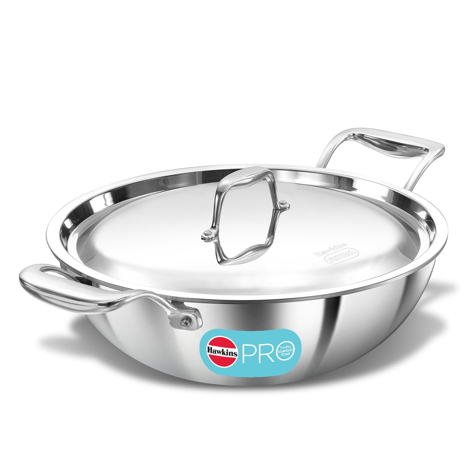Hawkins Pro 3.5 Litre Deep-Fry Pan, Triply Stainless Steel Kadhai With Stainless Steel Handles And Stainless Steel Lid, Silver (