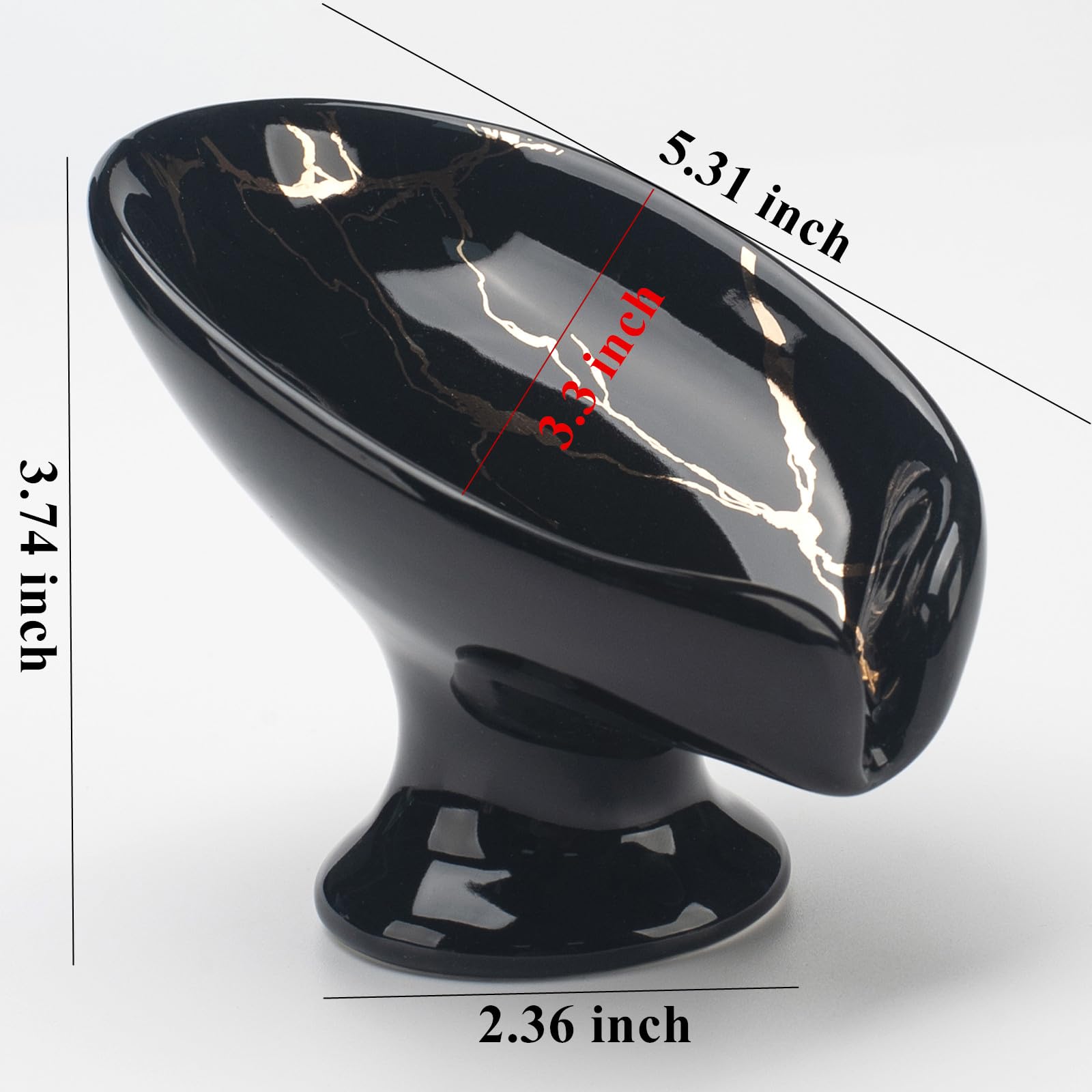 Soap Dish, Ceramic Soap Holder, Self Draining Soap Dish Holder, Leaf Shape Soap Bar Holder (Black)