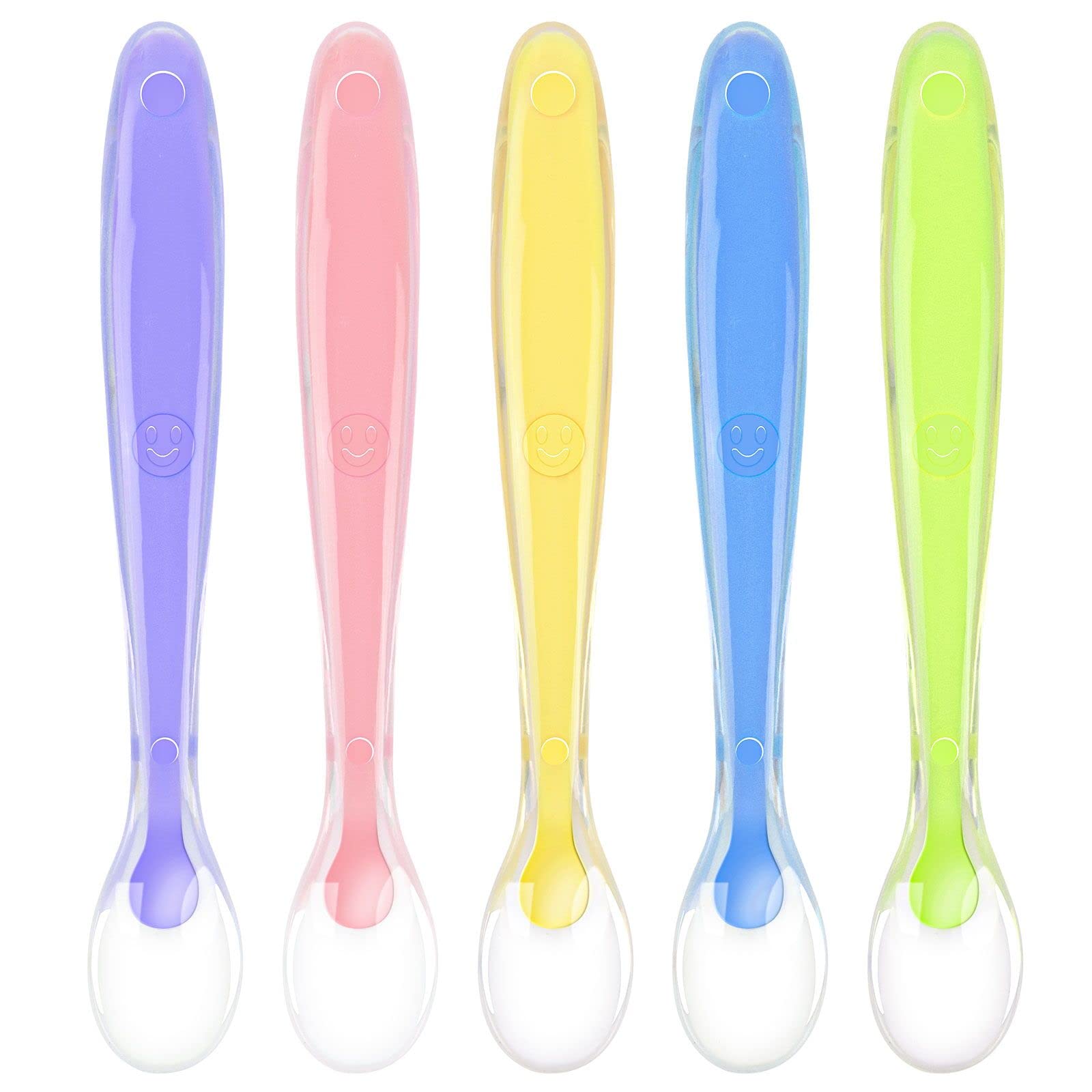 Vicloon Baby Silicone Spoons, Silicone Soft Baby Feeding Spoon Set 5 Pcs, First Stage Toddler Spoons Training Spoon For Baby 4 M