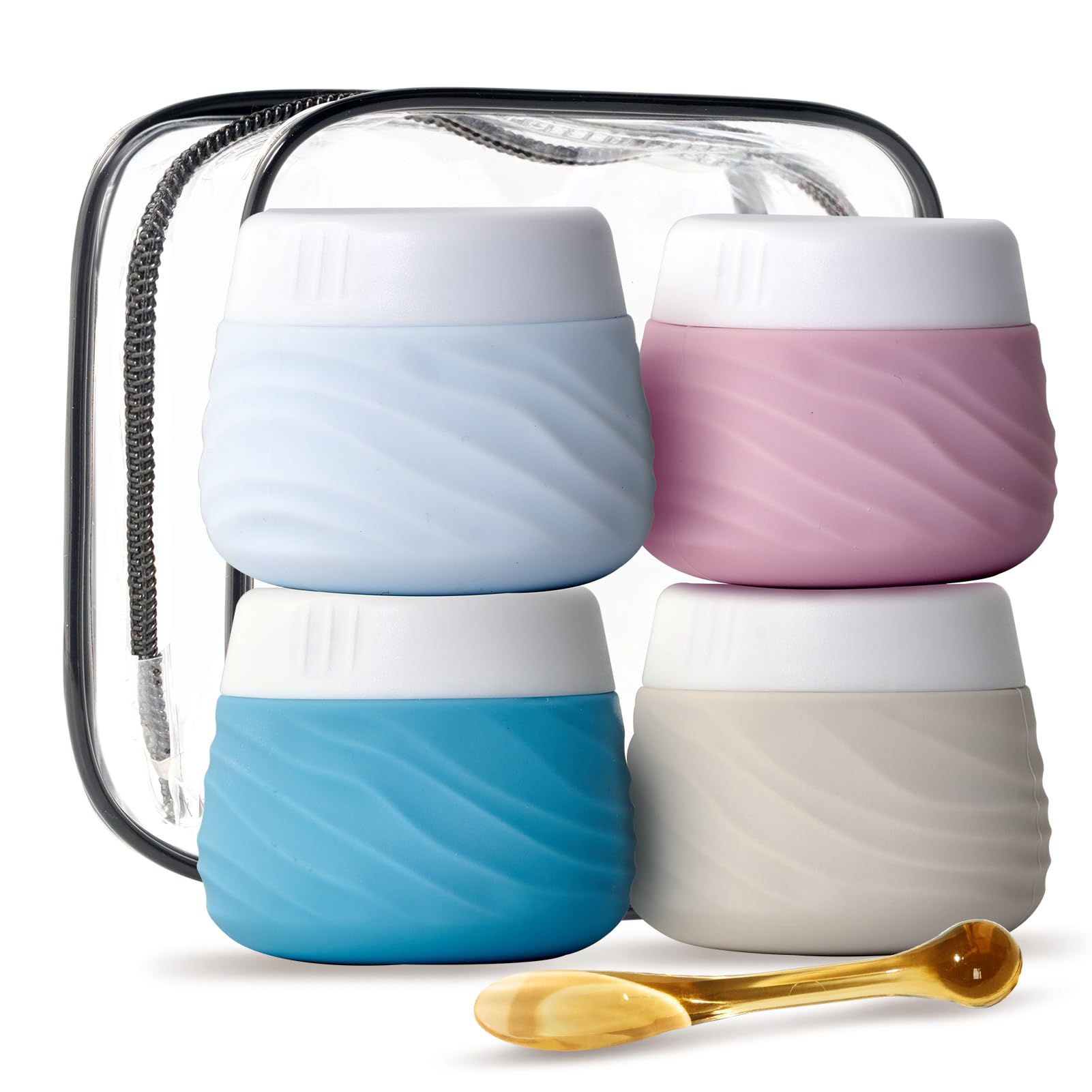 Eternal Moment Travel Containers For Toiletries, Silicone Jars With Lid, Tsa Approved Travel Size Bottles With Clear Bag, Leak-P