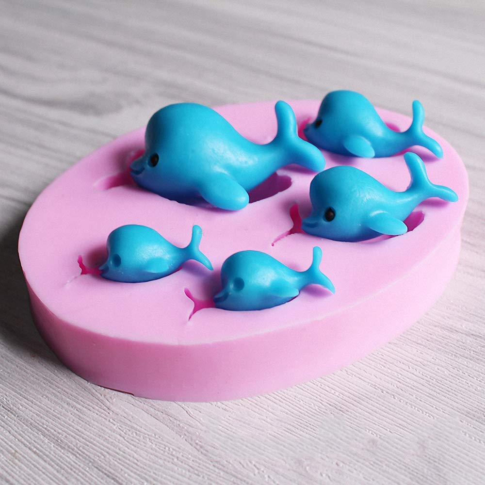 Set Of 2 Dolphin Fondant Molds Whale Silicone Sugarcraft Mold Diy Cake Decorating Tools Cupcake Chocolate Candy Polymer Clay Res